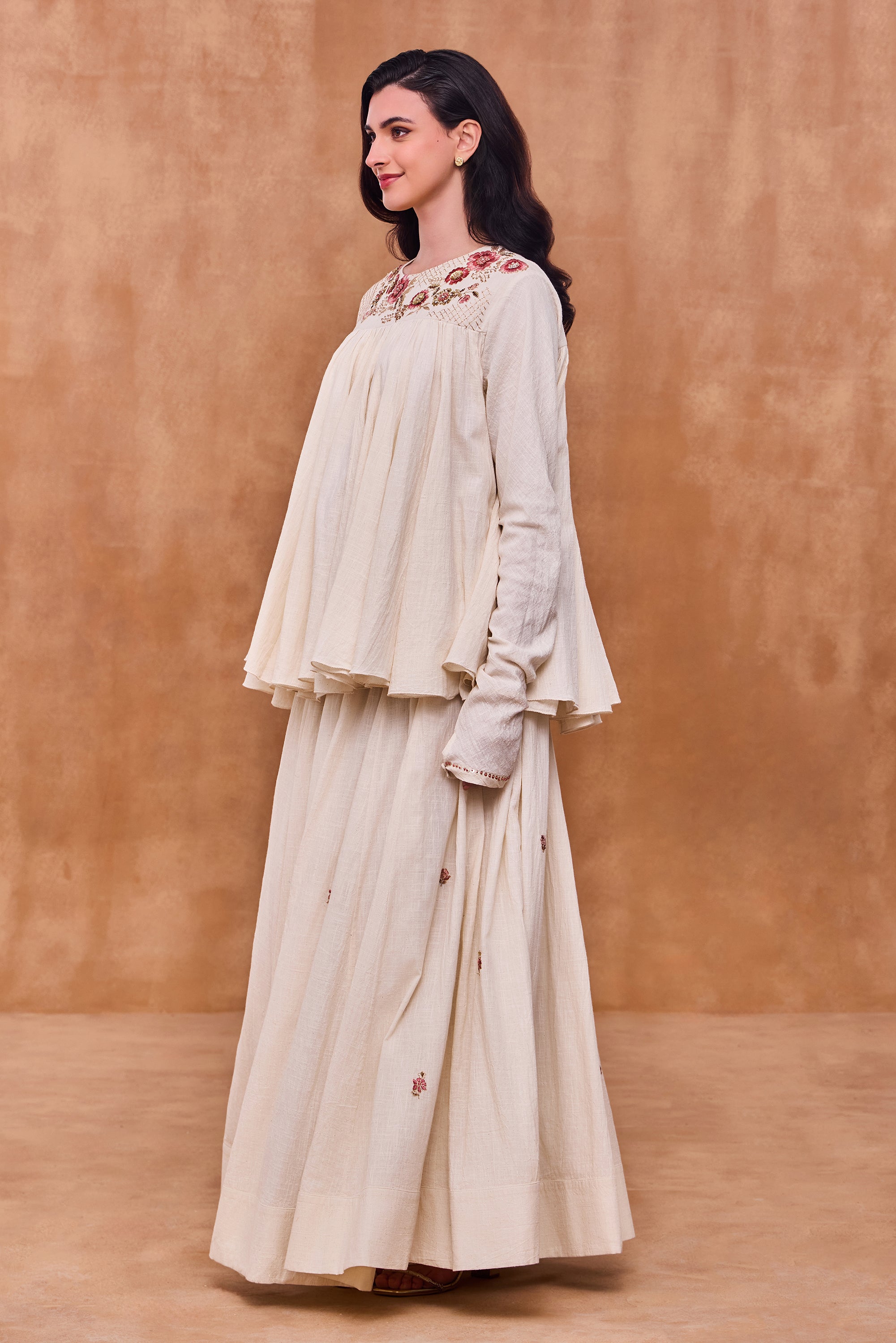 Ulrissa Embroidered & Embellished Peplum Top with Skirt