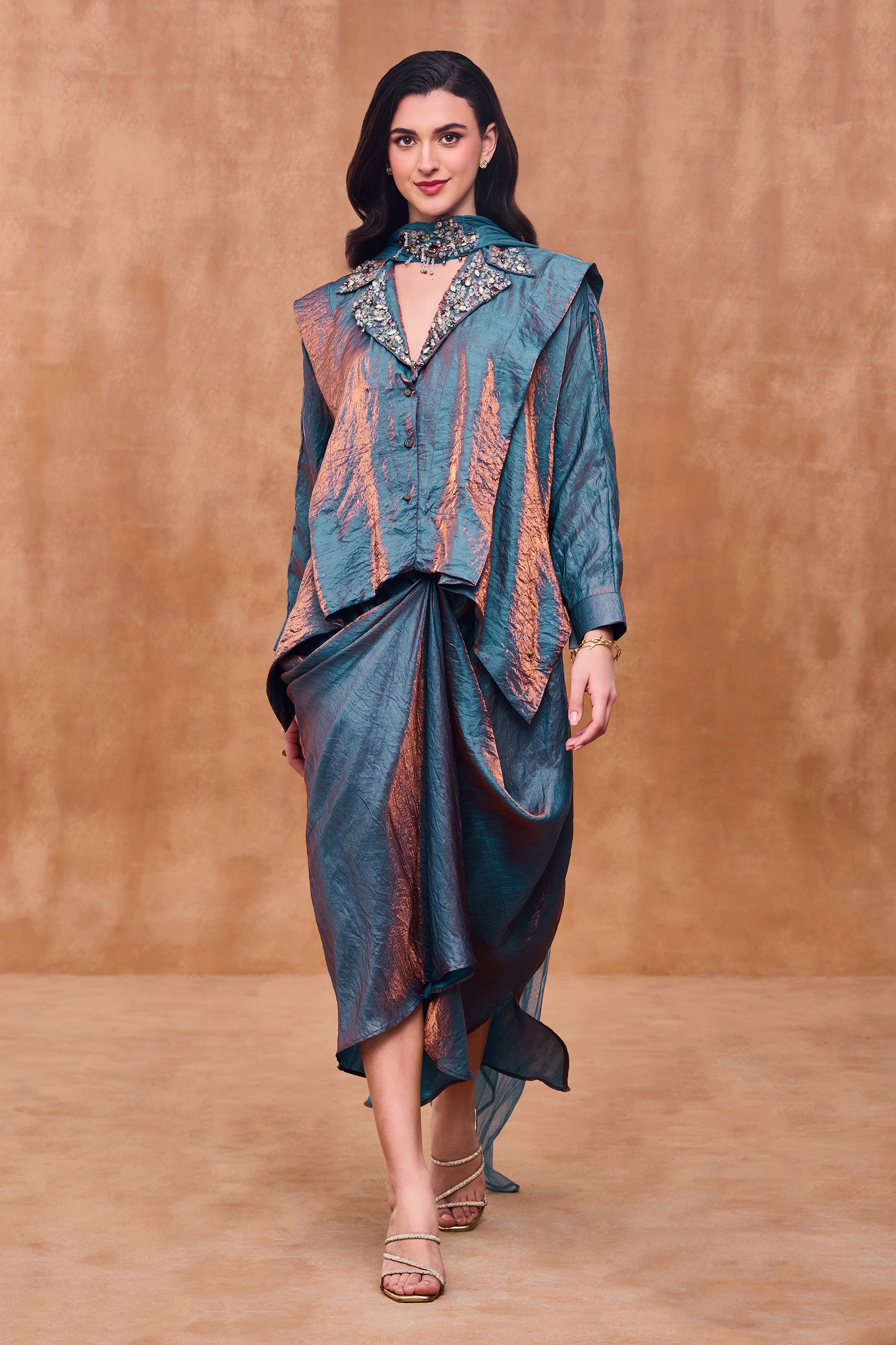 Reyna Embellished Top with Asymmetrical Skirt