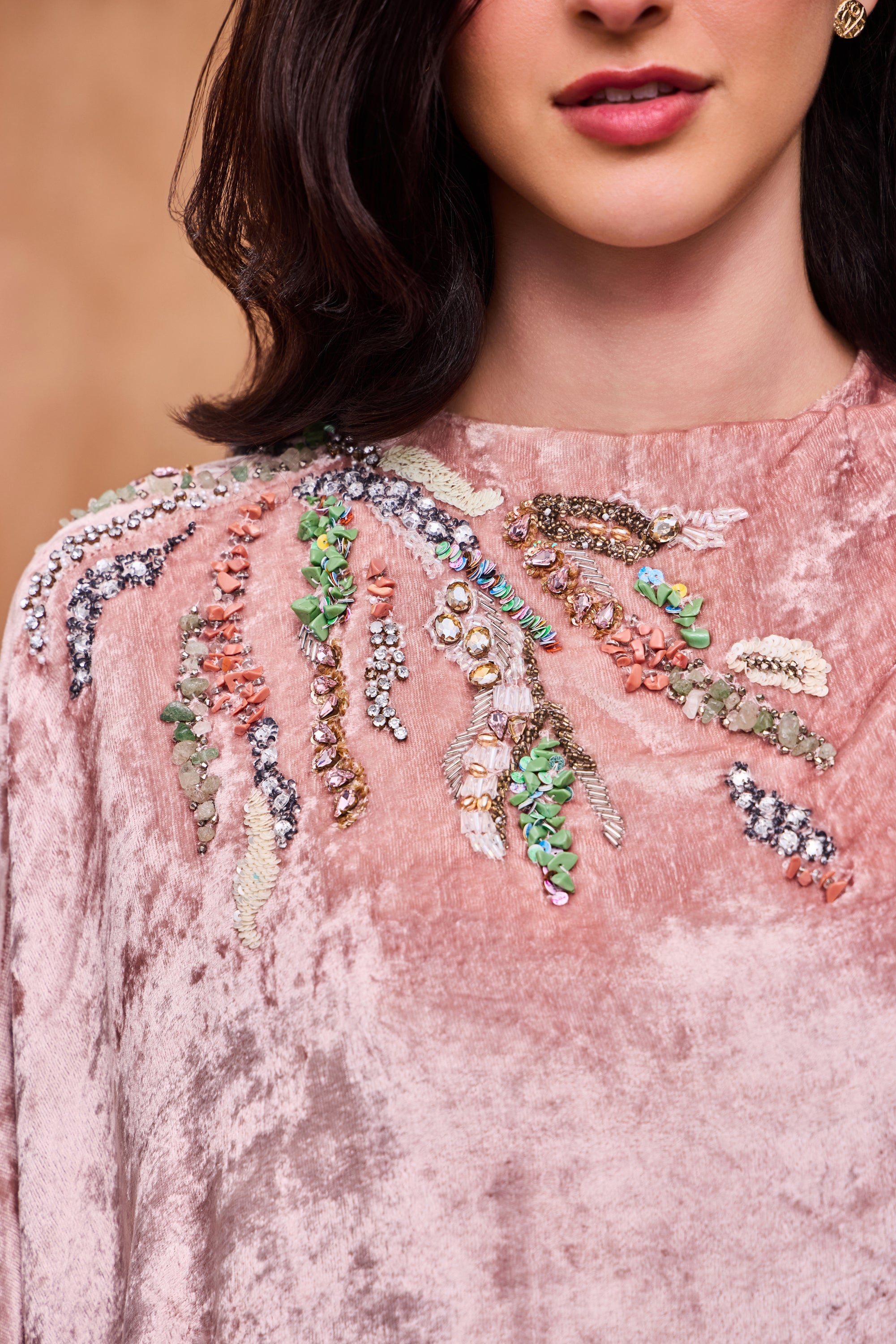 Olivarae Embellished Cape with Cowl Skirt