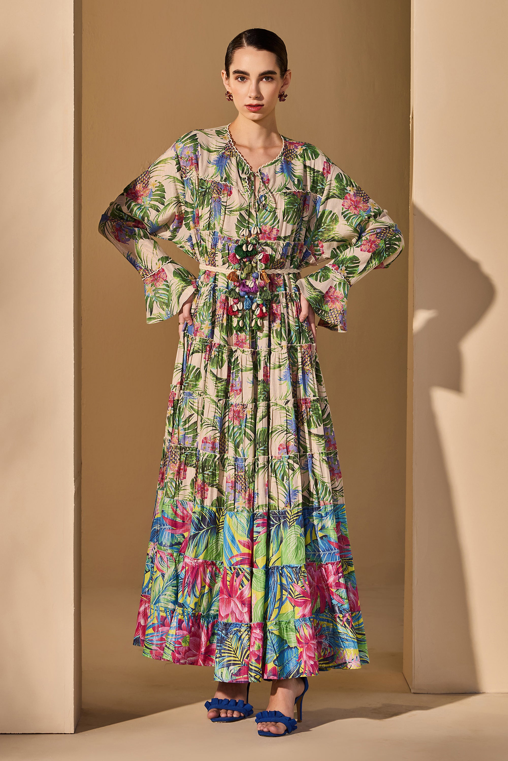 Katrelle Cotton Printed Dress with Belt
