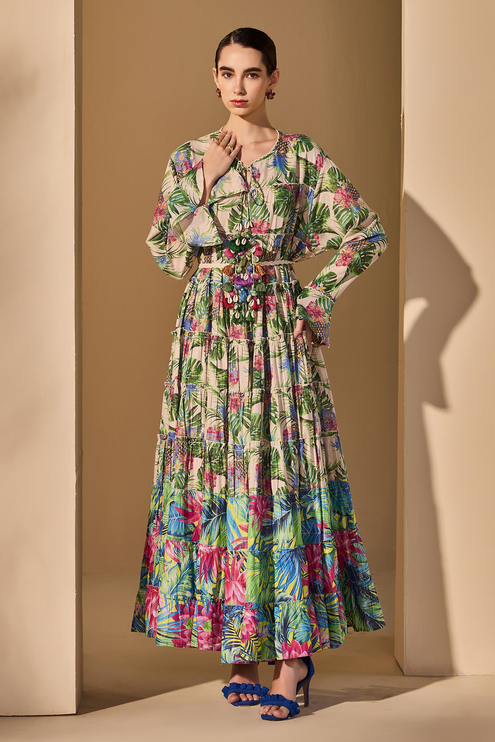 Katrelle Cotton Printed Dress with Belt