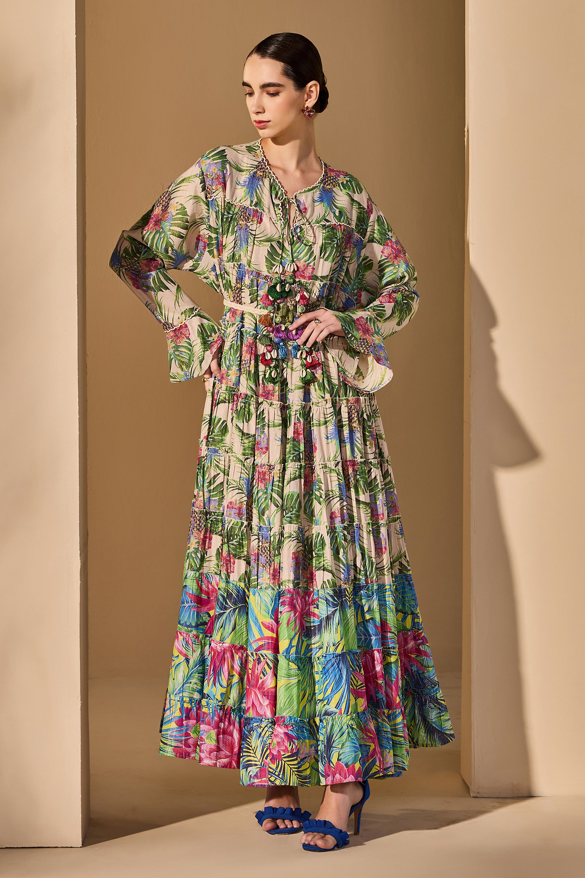 Katrelle Cotton Printed Dress with Belt