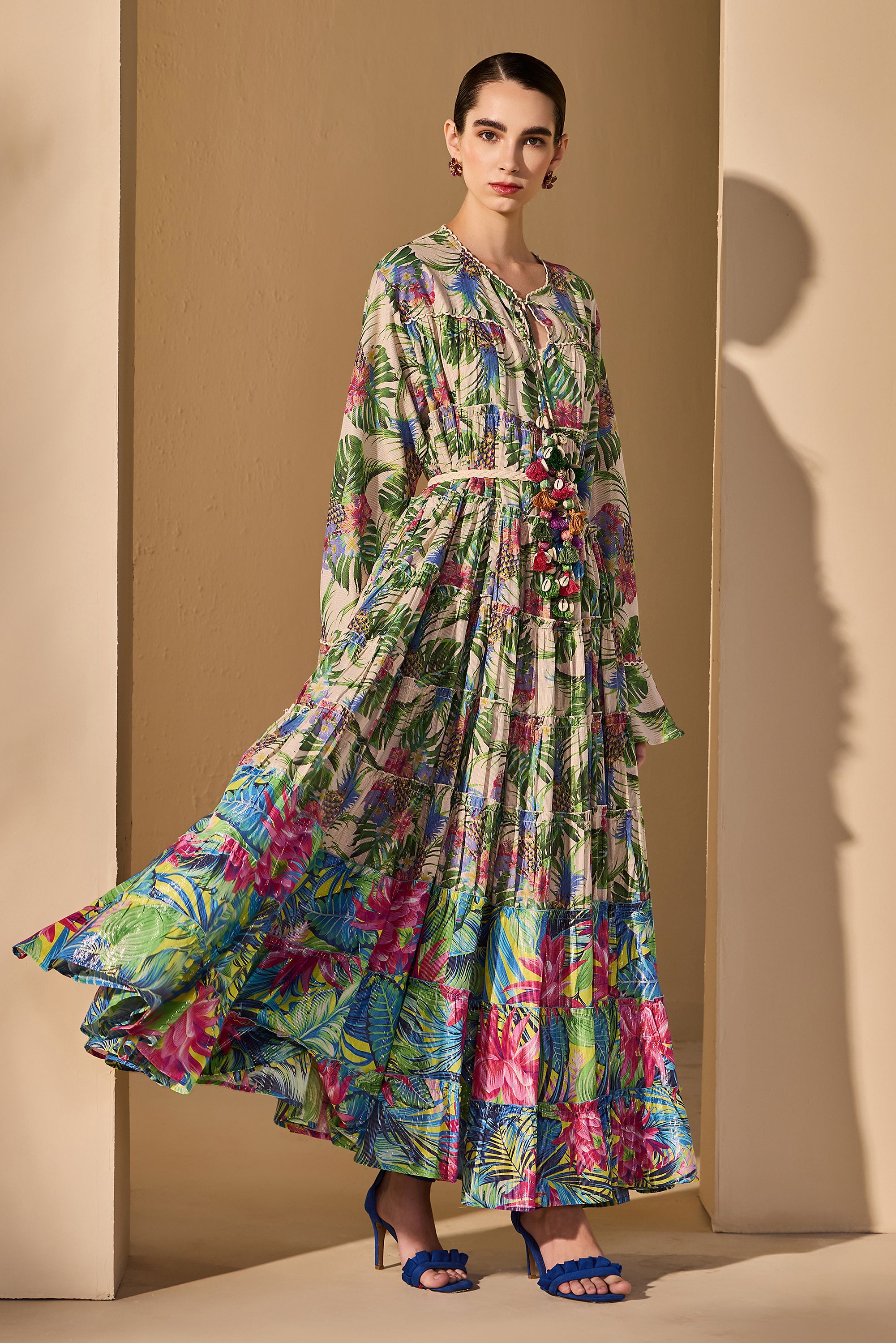 Katrelle Cotton Printed Dress with Belt
