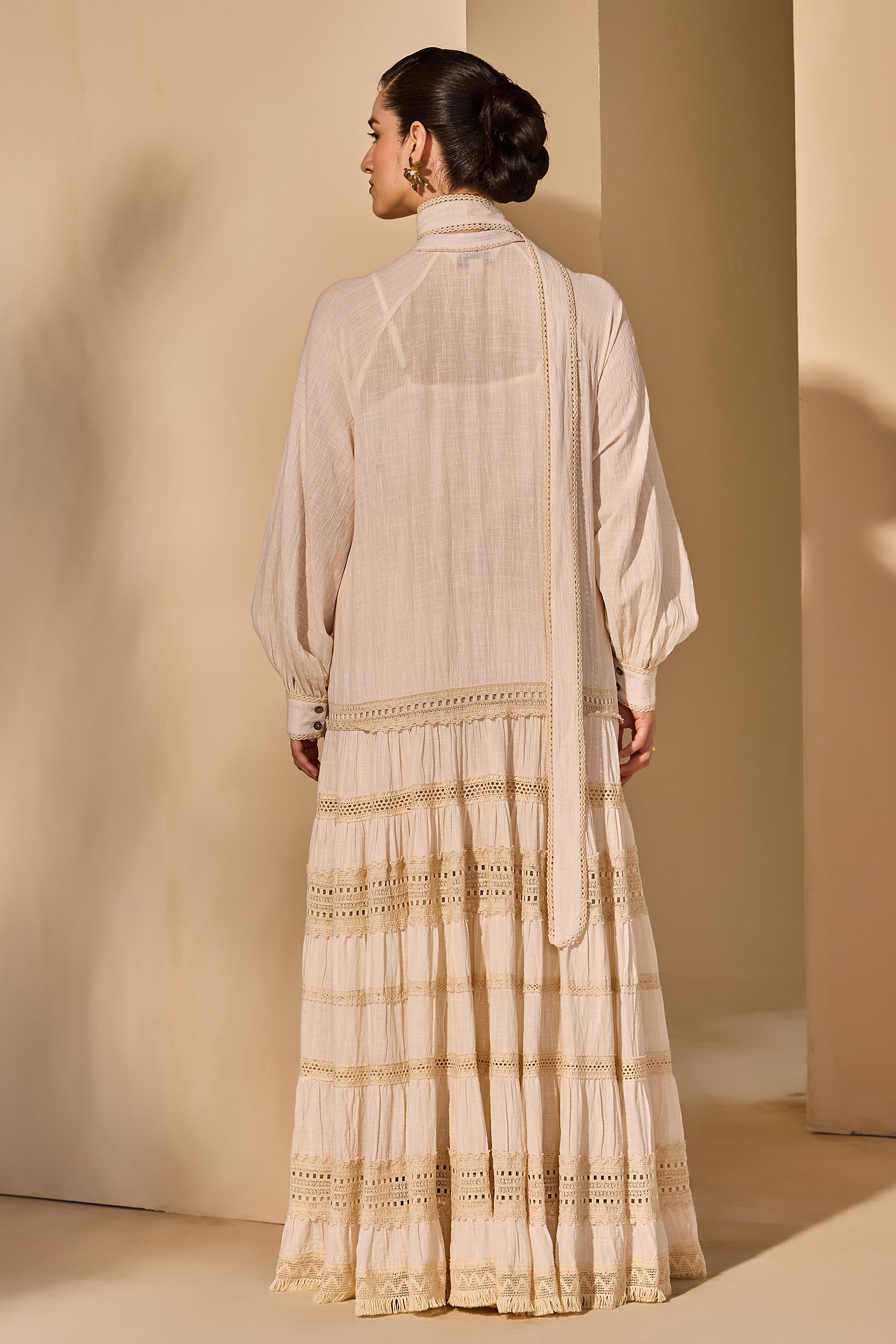 Mireena Cotton Slub Tiered Dress with Belt