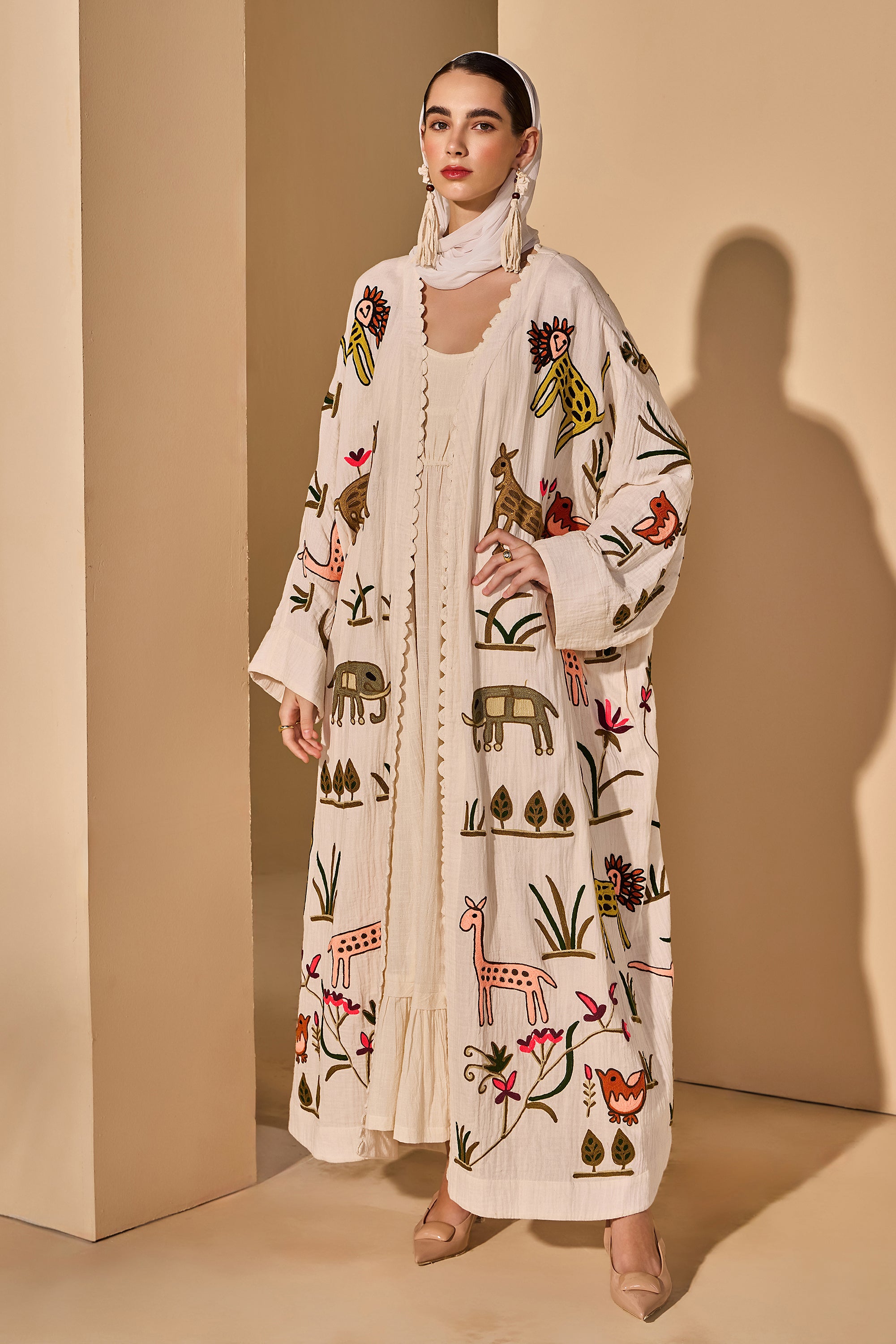 Claudina Cheese Cotton Jacket with Scarf