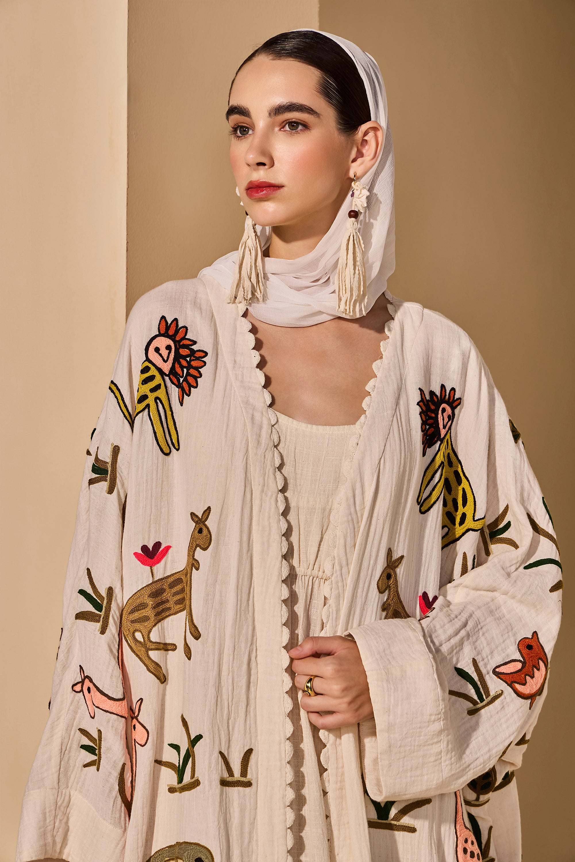 Claudina Cheese Cotton Jacket with Scarf