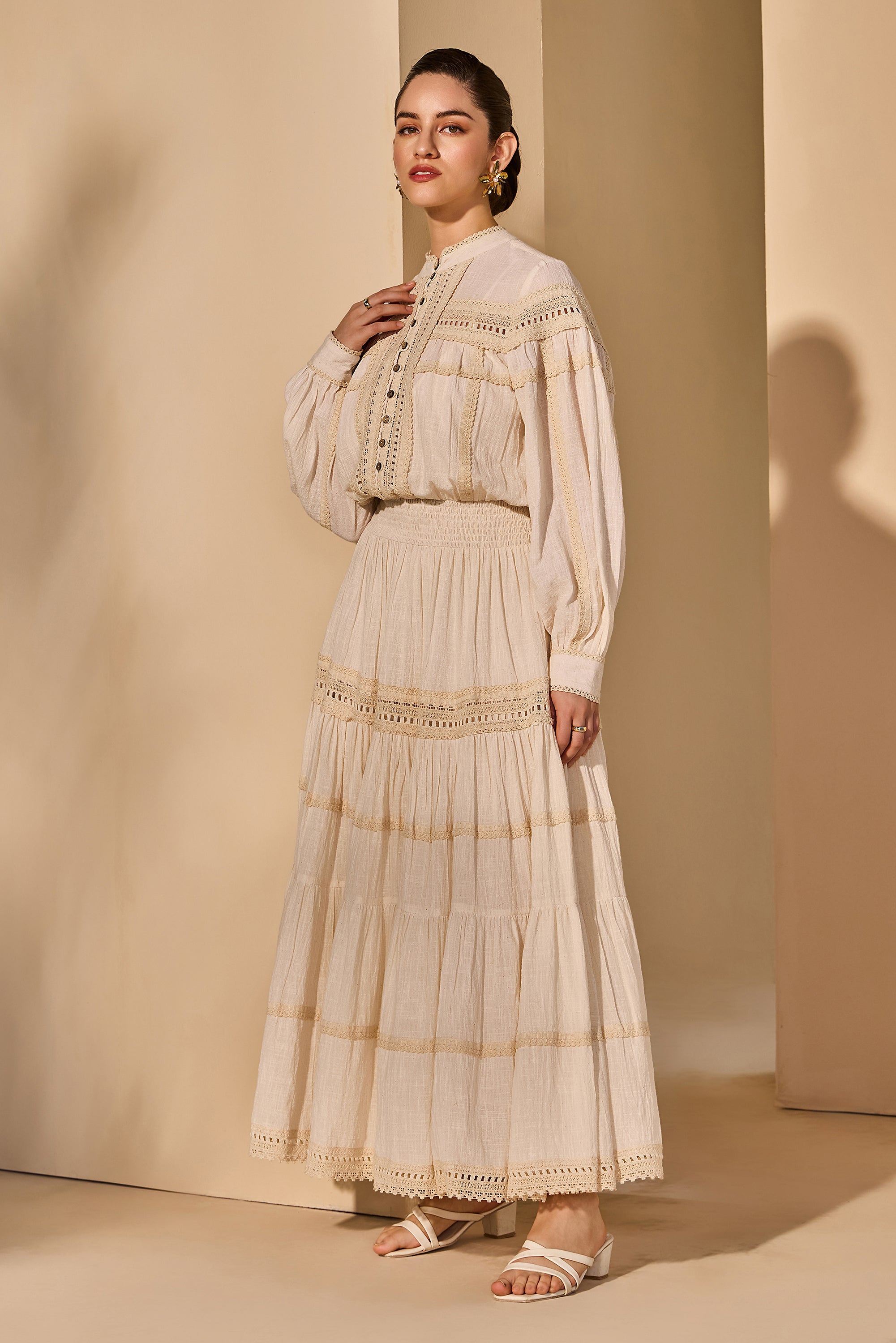 Zinnara Cotton Slub Dress with Scarf