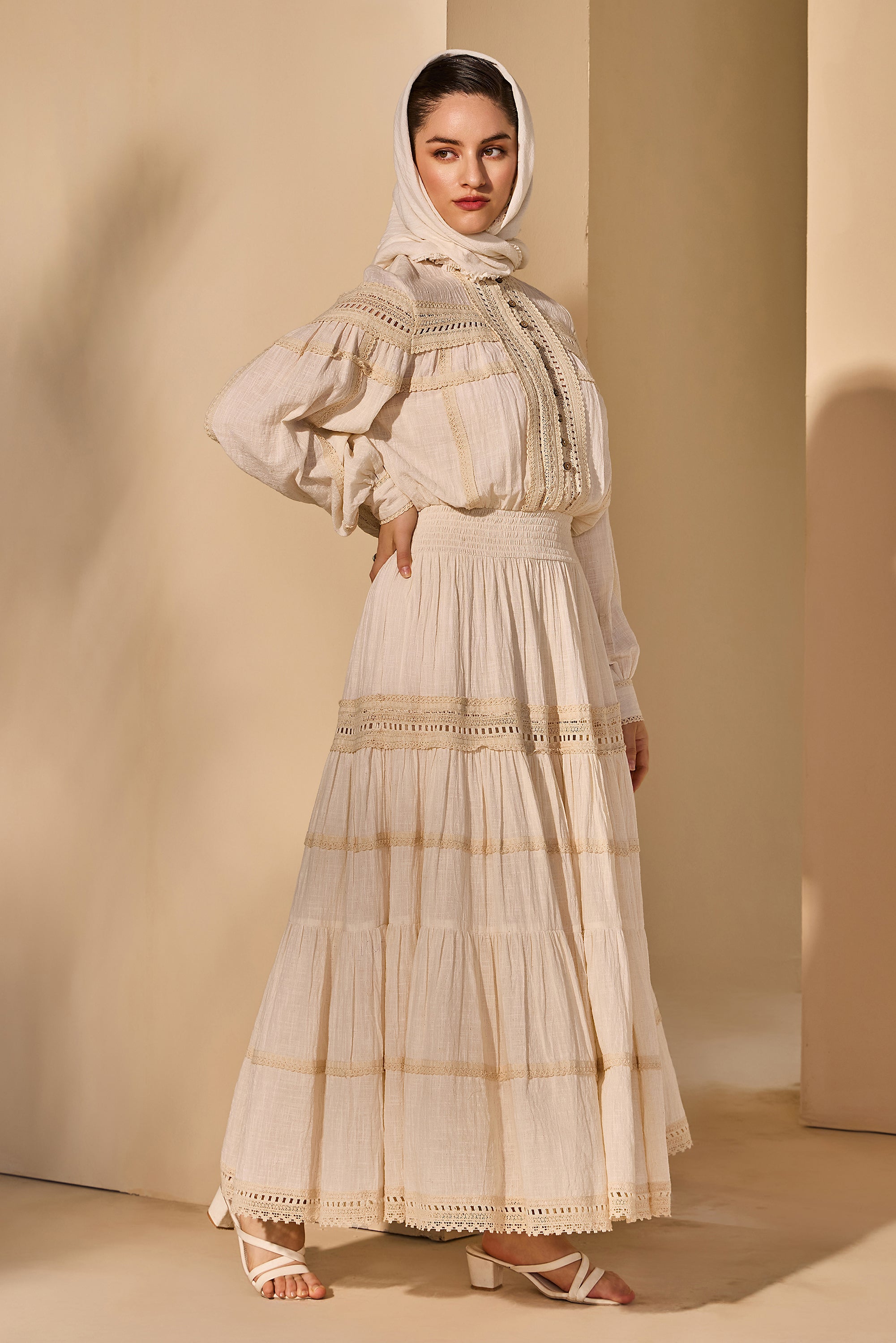 Zinnara Cotton Slub Dress with Scarf