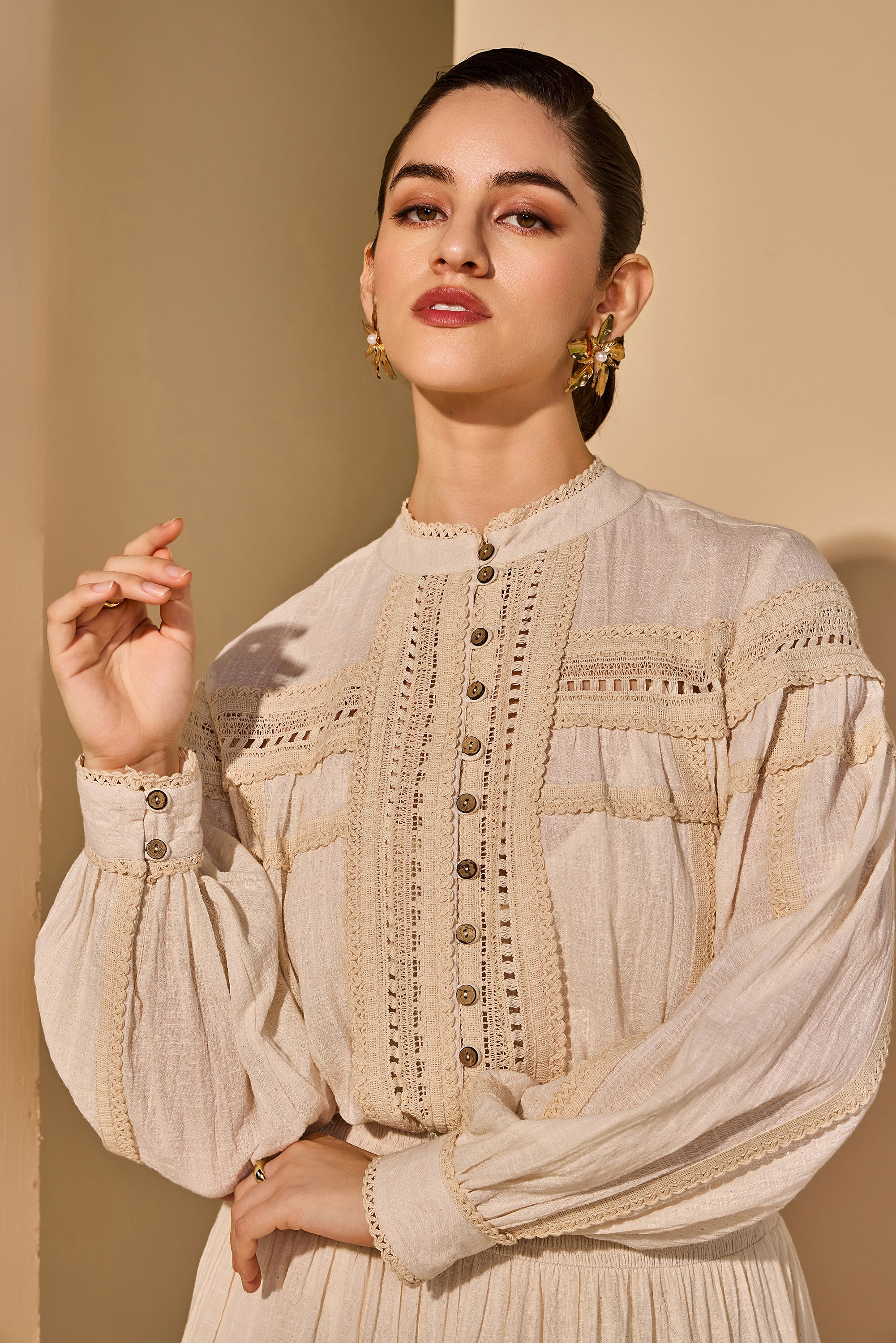 Zinnara Cotton Slub Dress with Scarf