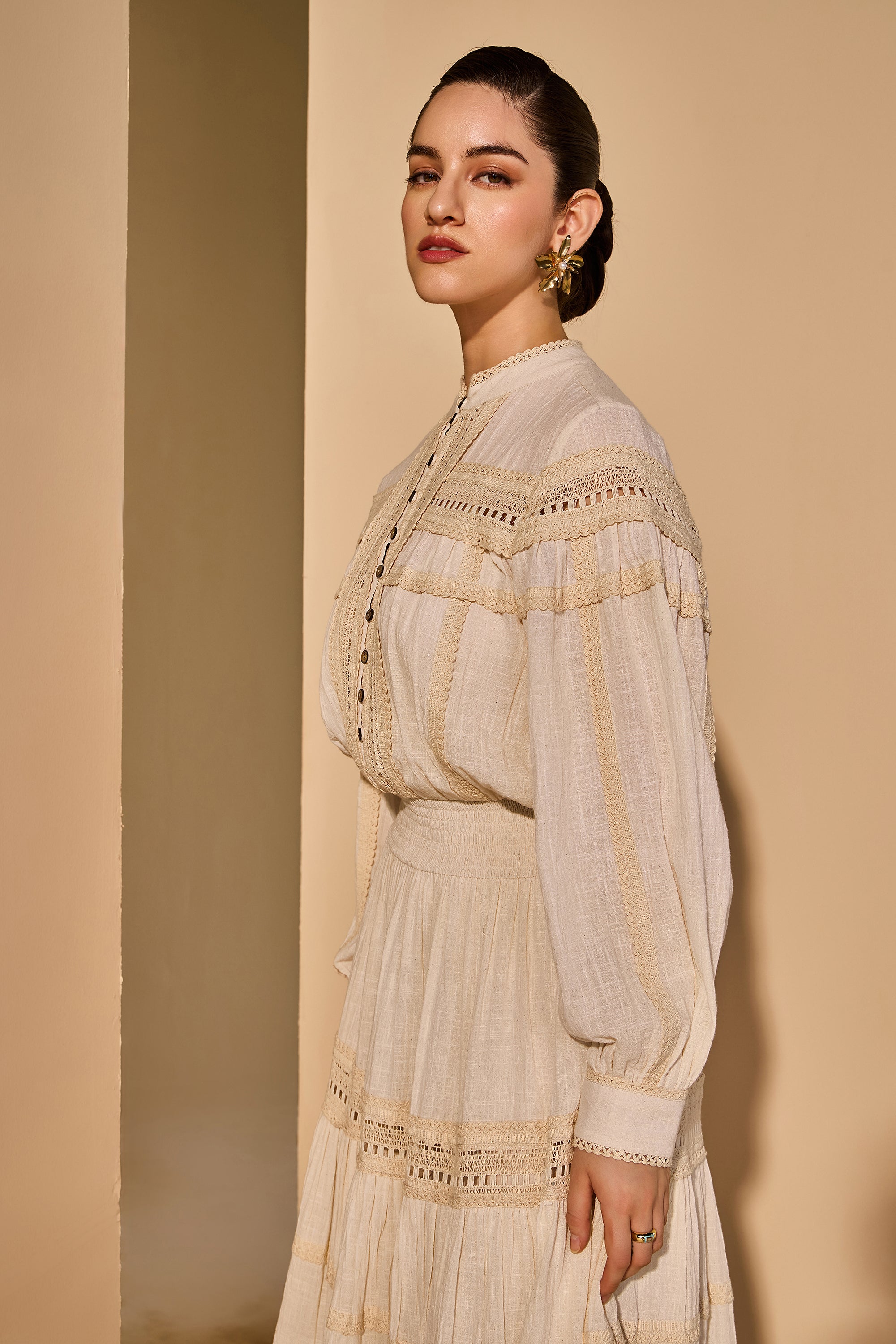 Zinnara Cotton Slub Dress with Scarf