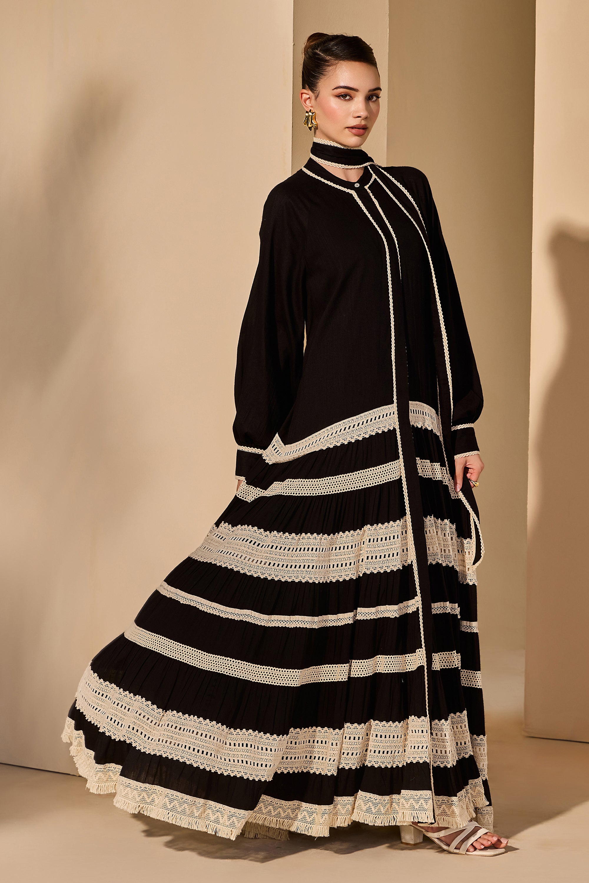 Olivianne Cotton Slub Tiered Dress with Belt