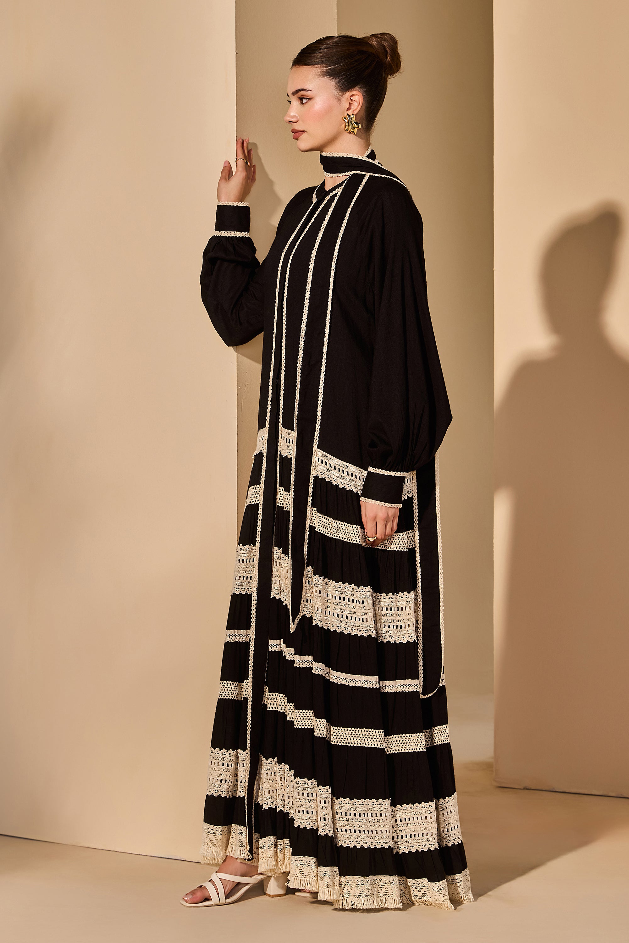Olivianne Cotton Slub Tiered Dress with Belt