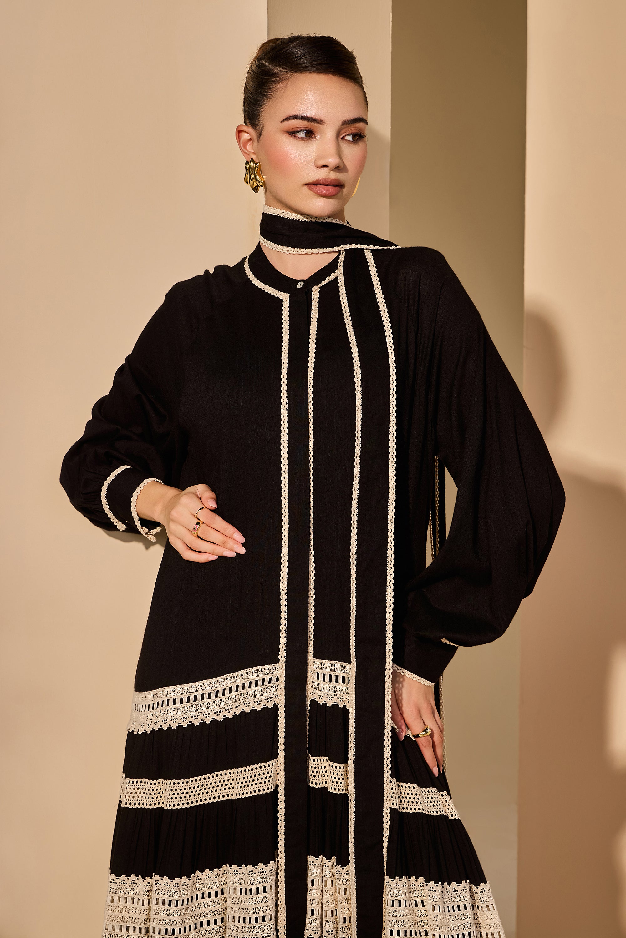 Olivianne Cotton Slub Tiered Dress with Belt
