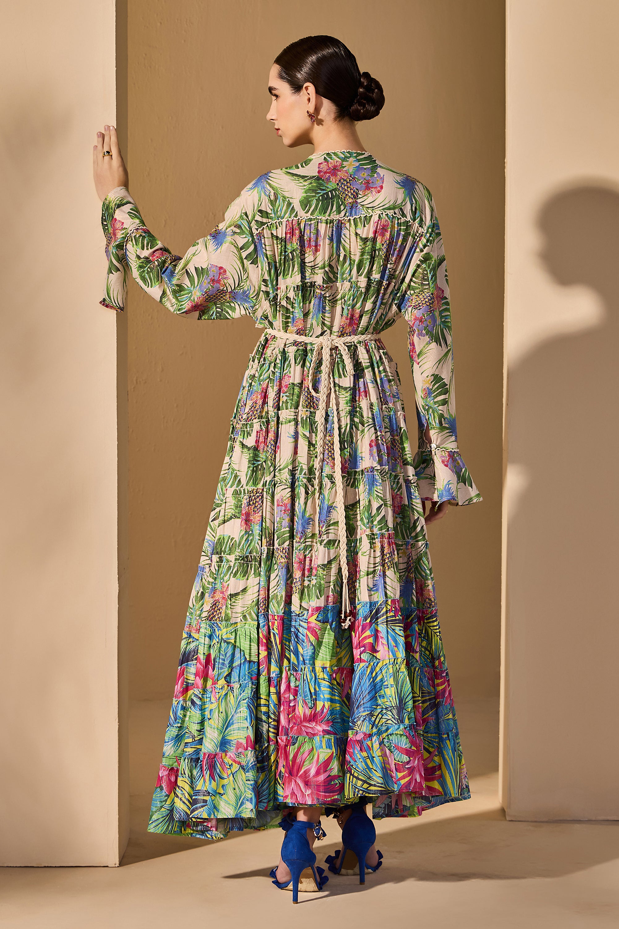 Katrelle Cotton Printed Dress with Belt