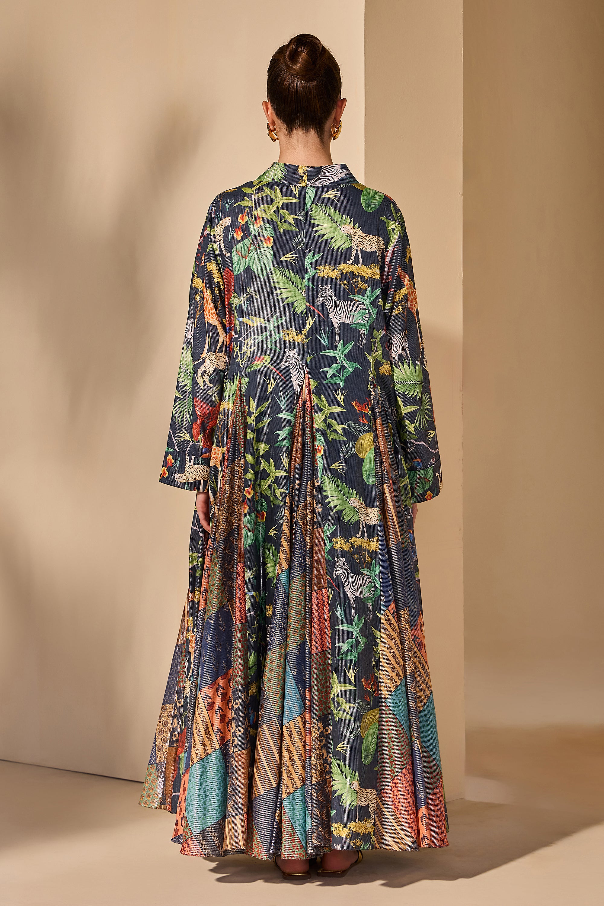 Rejina Cotton Printed Flared Jacket with Scarf