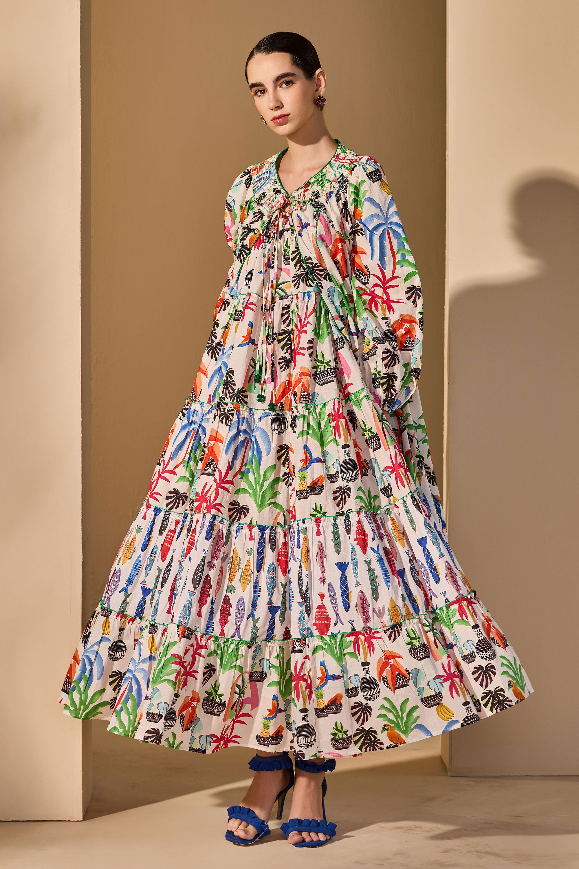 Anelisse Cotton Printed Cape with Inner Dress