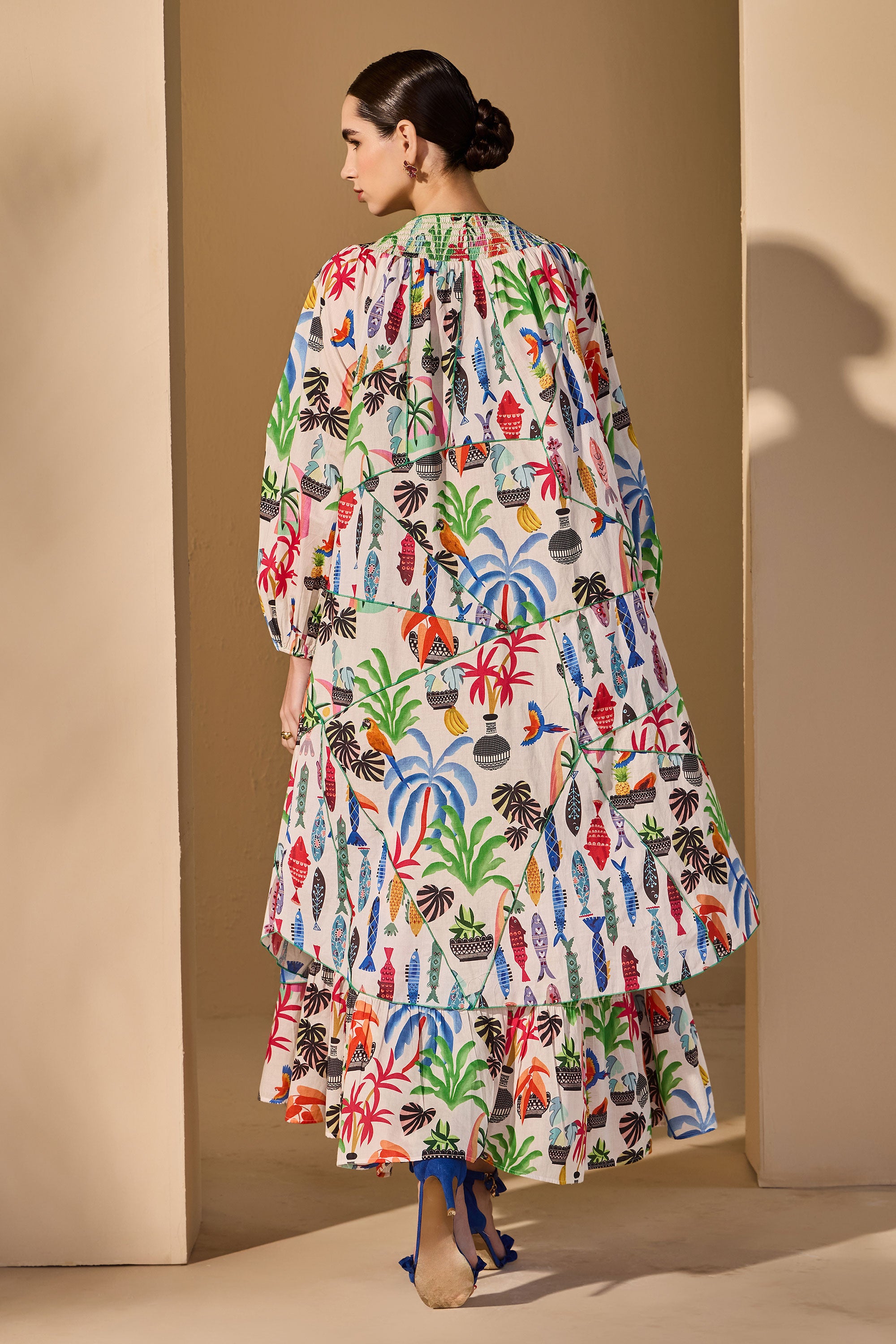 Anelisse Cotton Printed Cape with Inner Dress