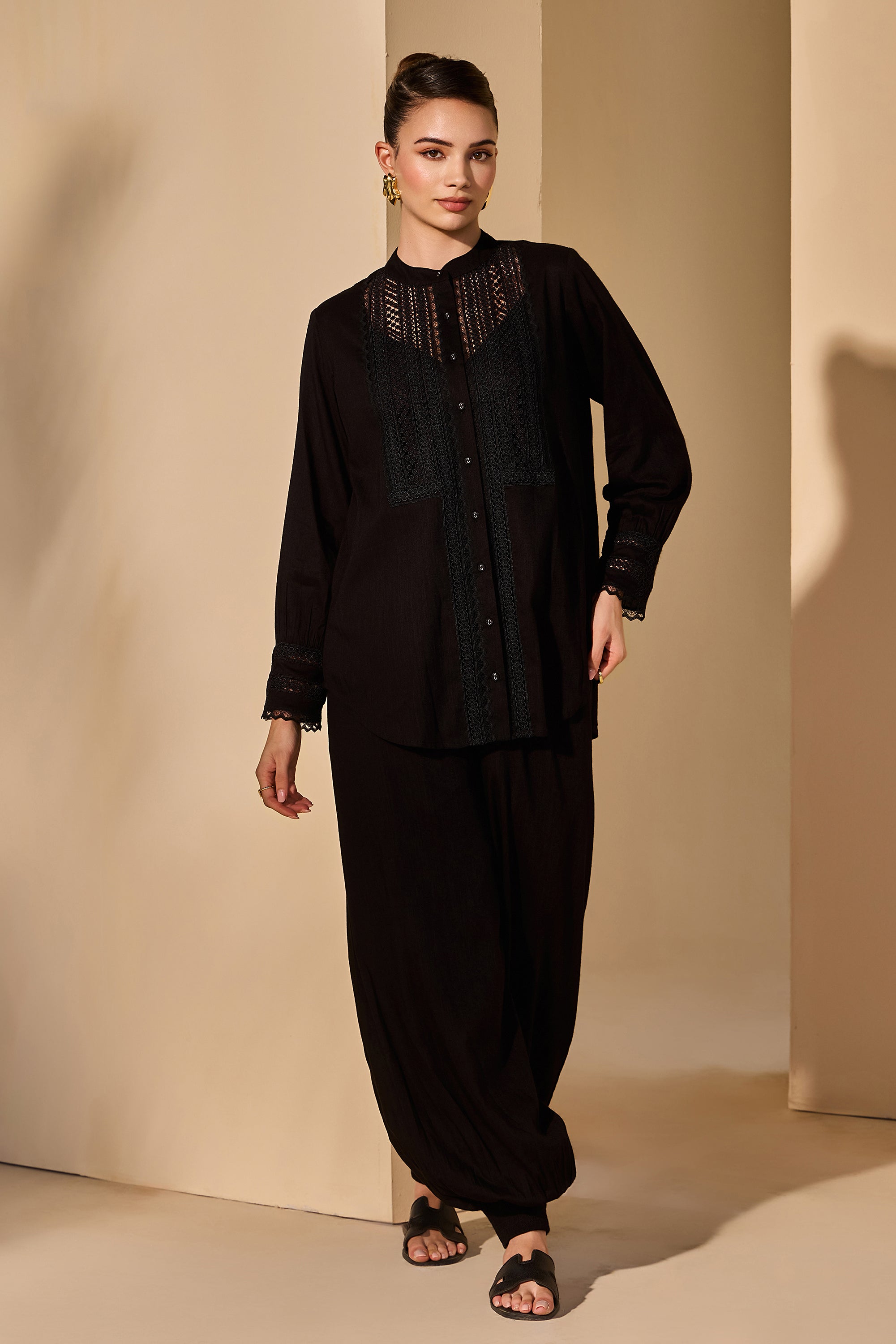 Avarelle Cotton Slub Blouse with Trousers