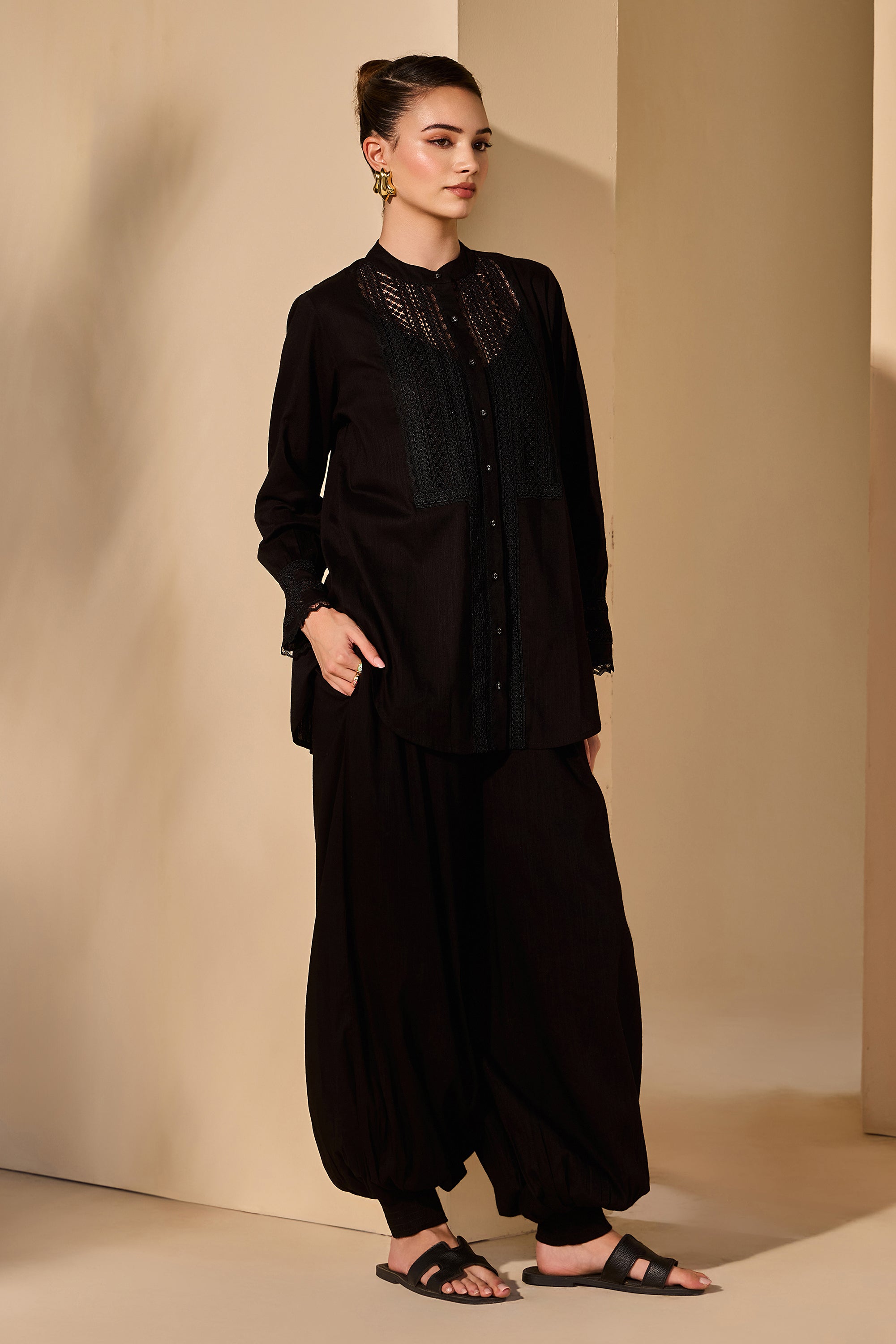 Avarelle Cotton Slub Blouse with Trousers