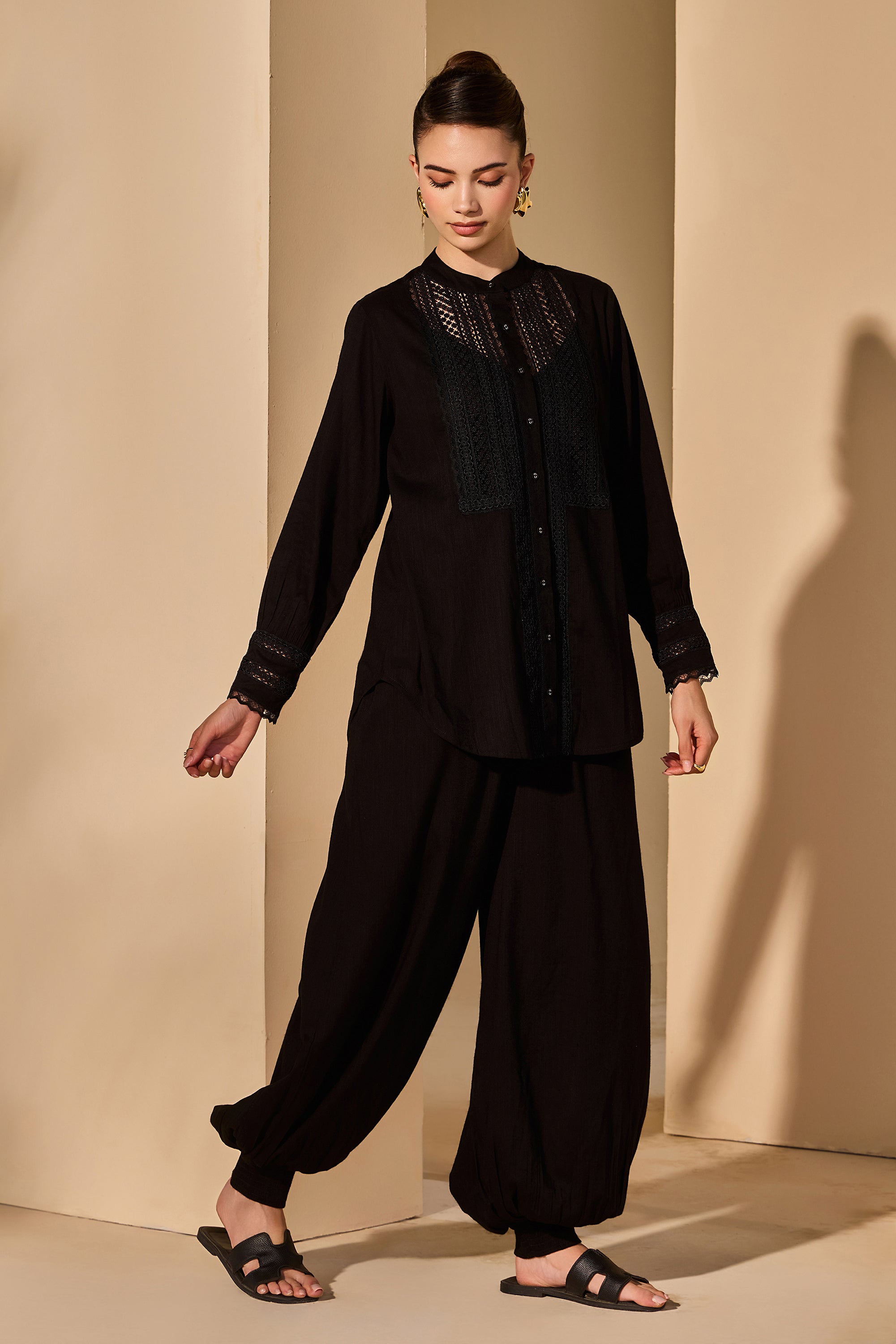 Avarelle Cotton Slub Blouse with Trousers