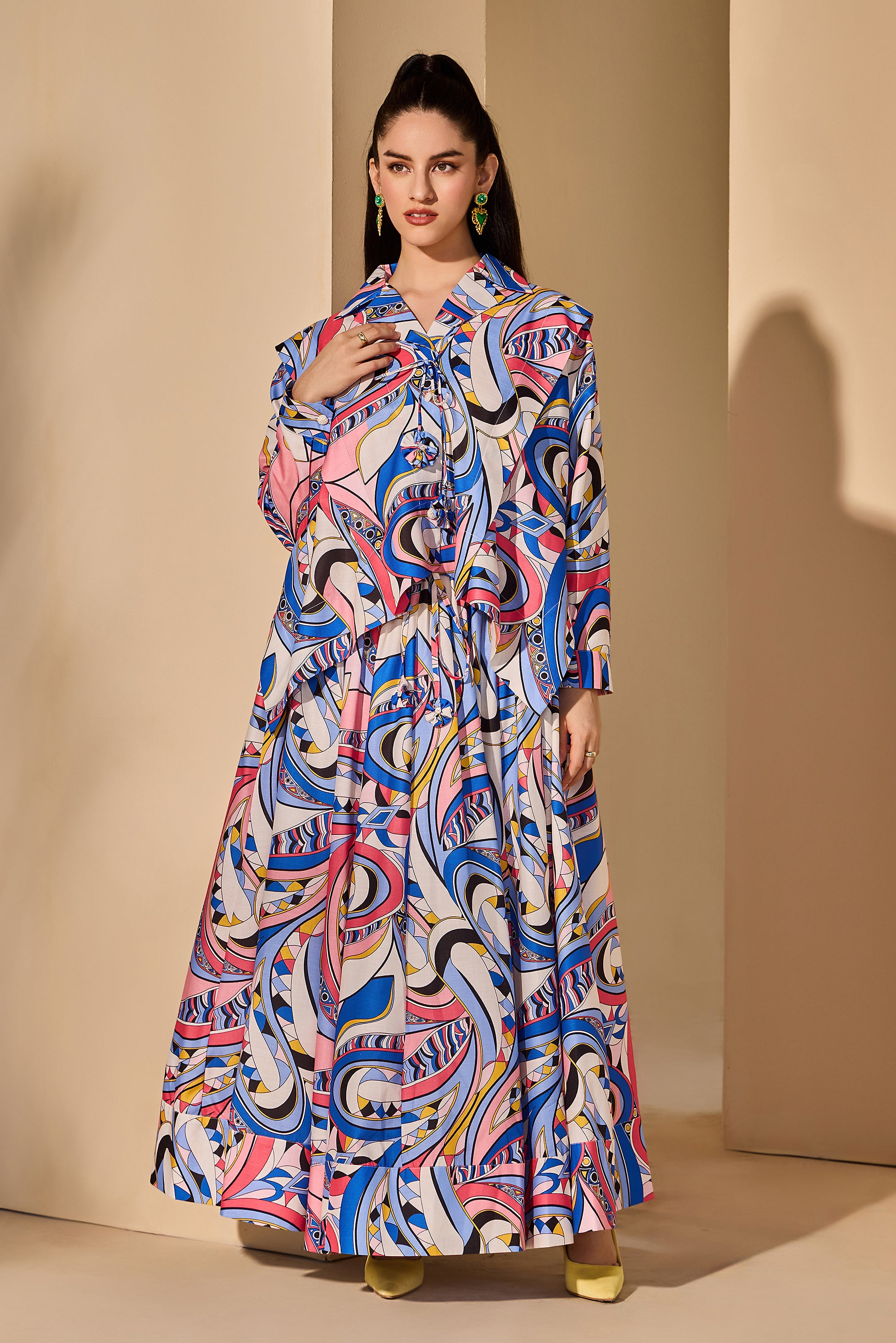 Yelena Cotton Printed Top with Skirt