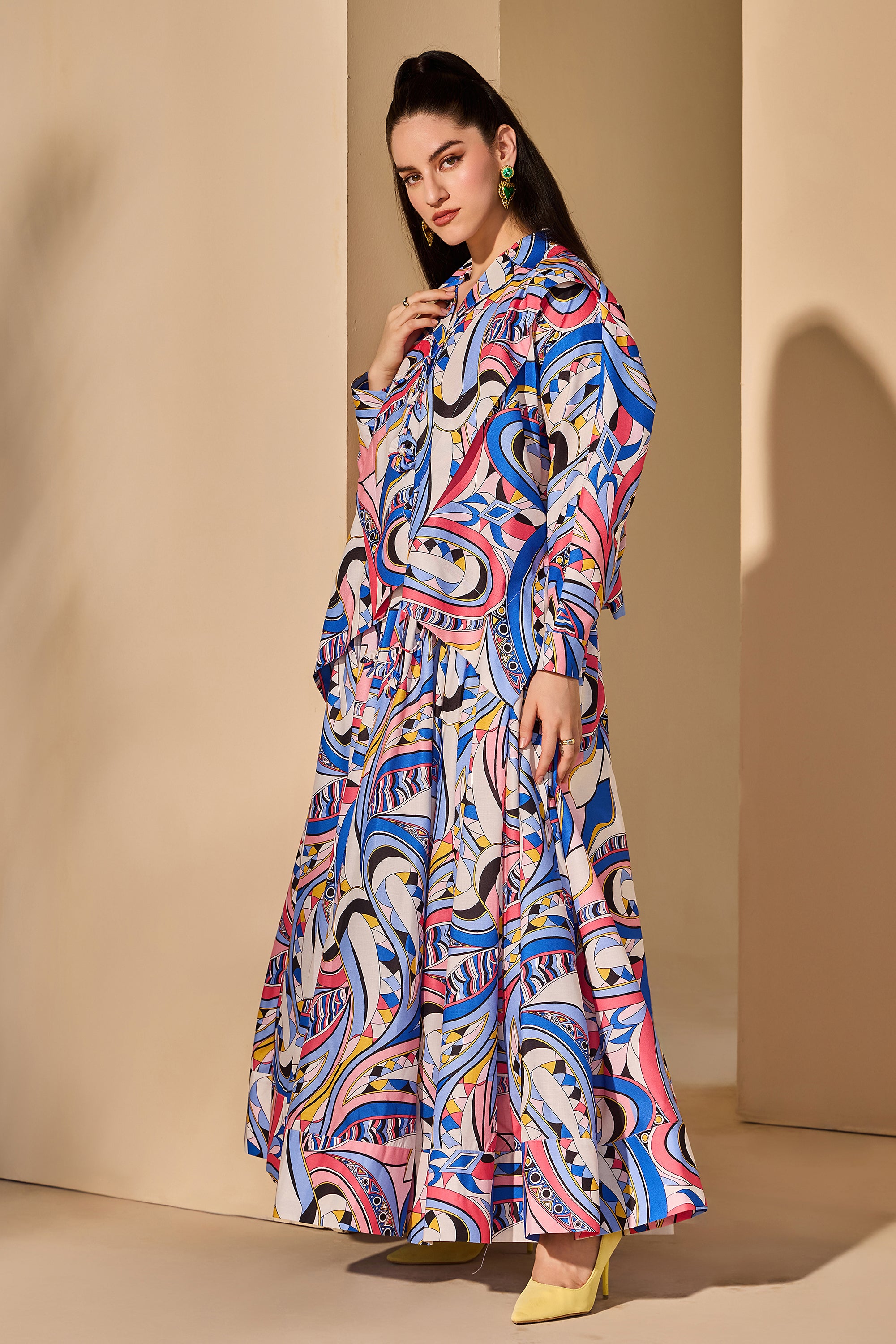 Yelena Cotton Printed Top with Skirt