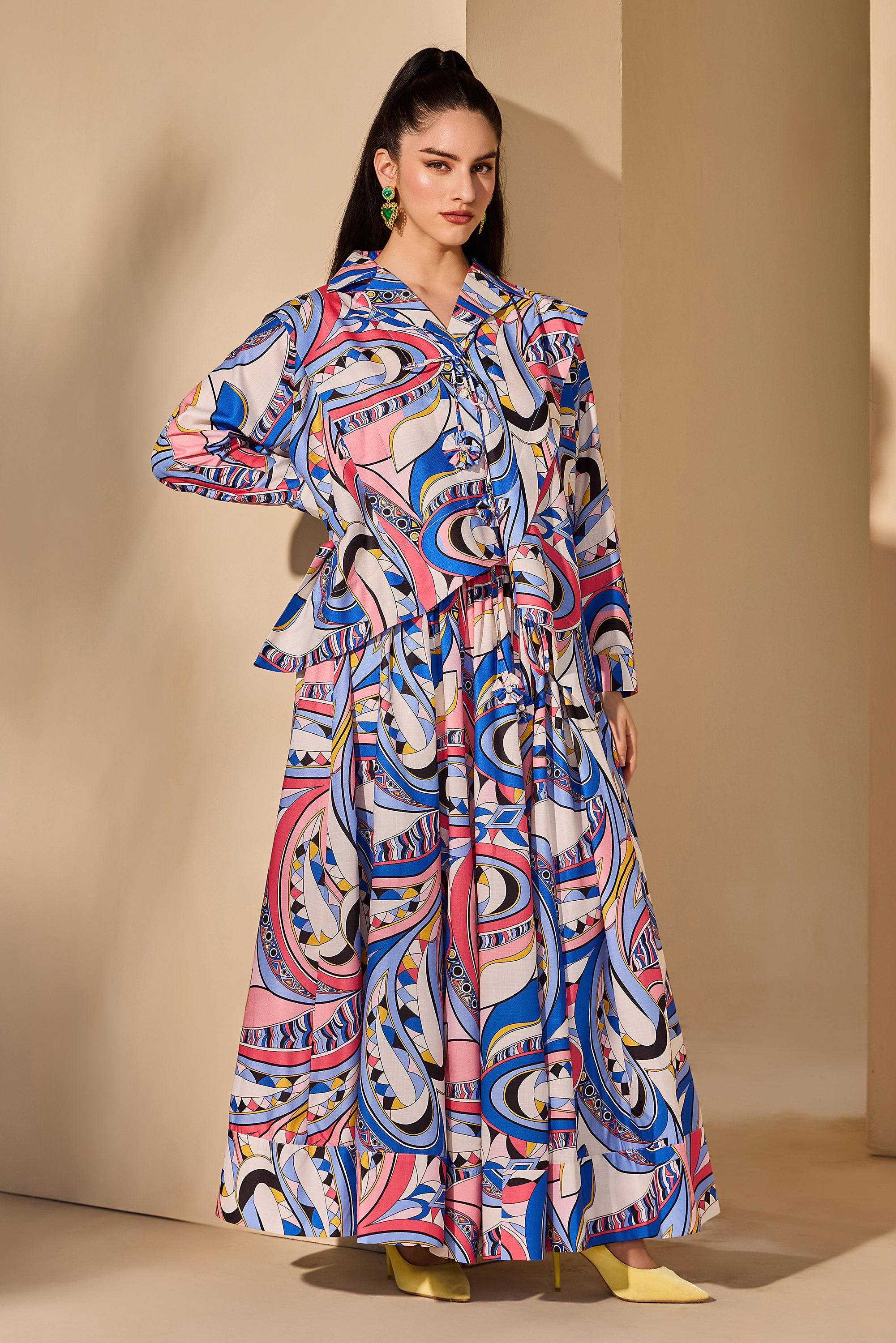 Yelena Cotton Printed Top with Skirt
