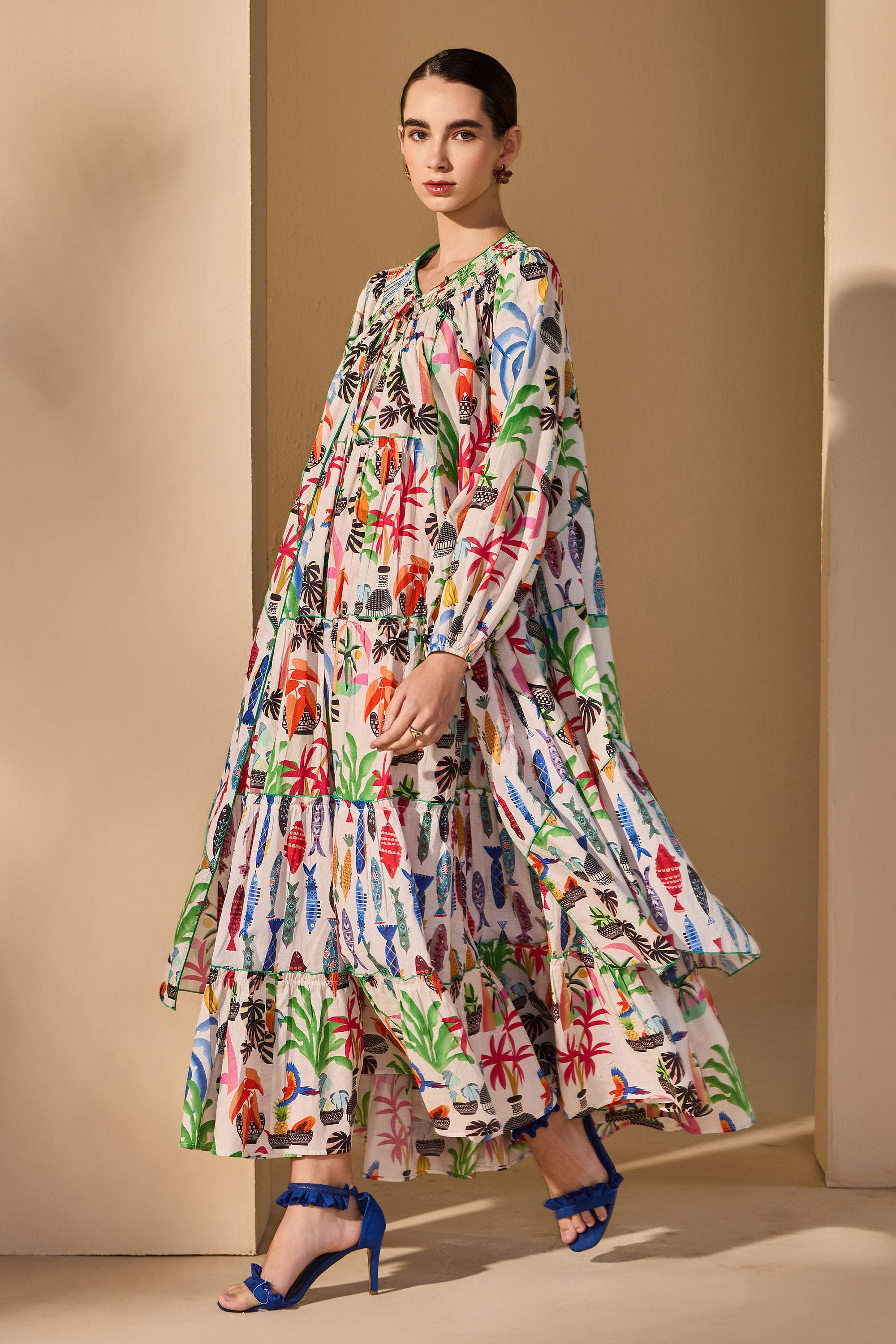 Anelisse Cotton Printed Cape with Inner Dress