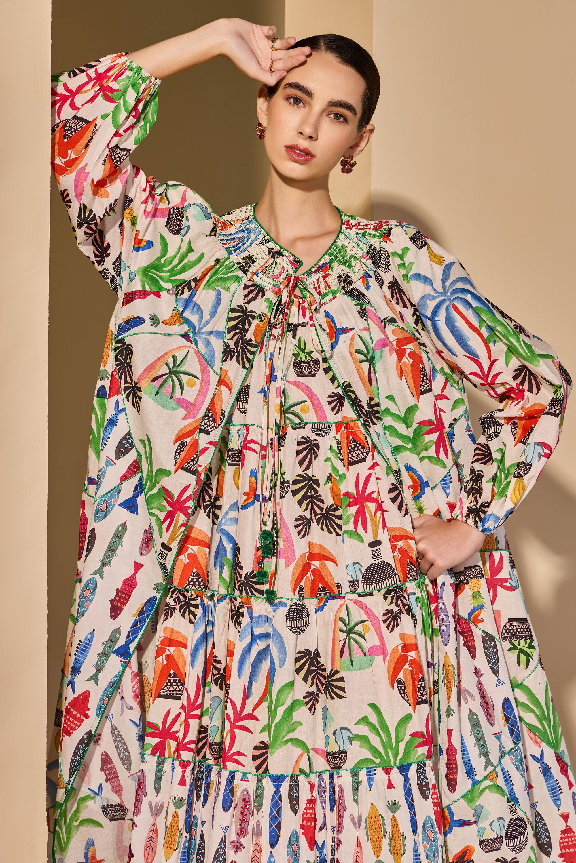 Anelisse Cotton Printed Cape with Inner Dress