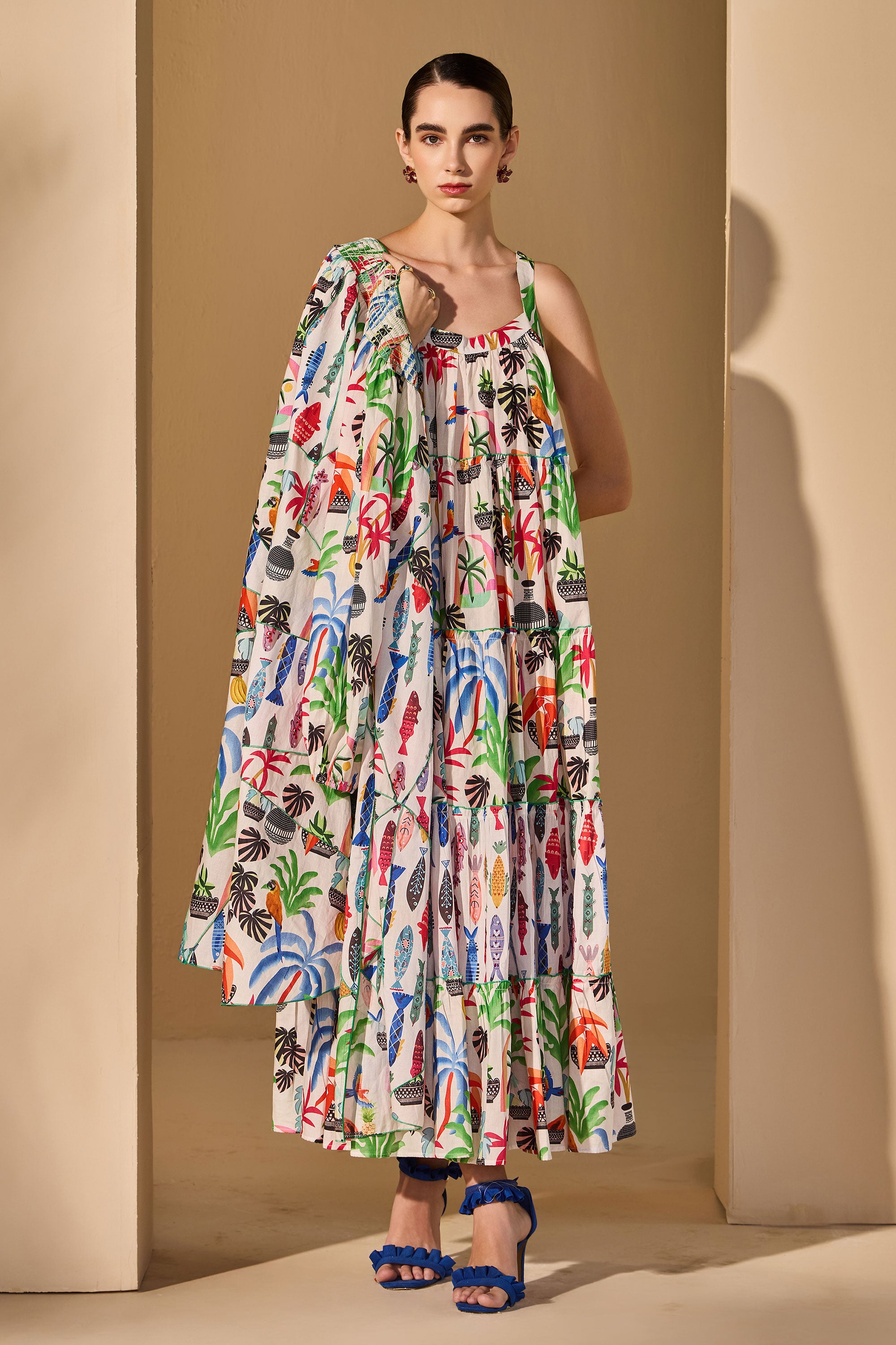 Anelisse Cotton Printed Cape with Inner Dress