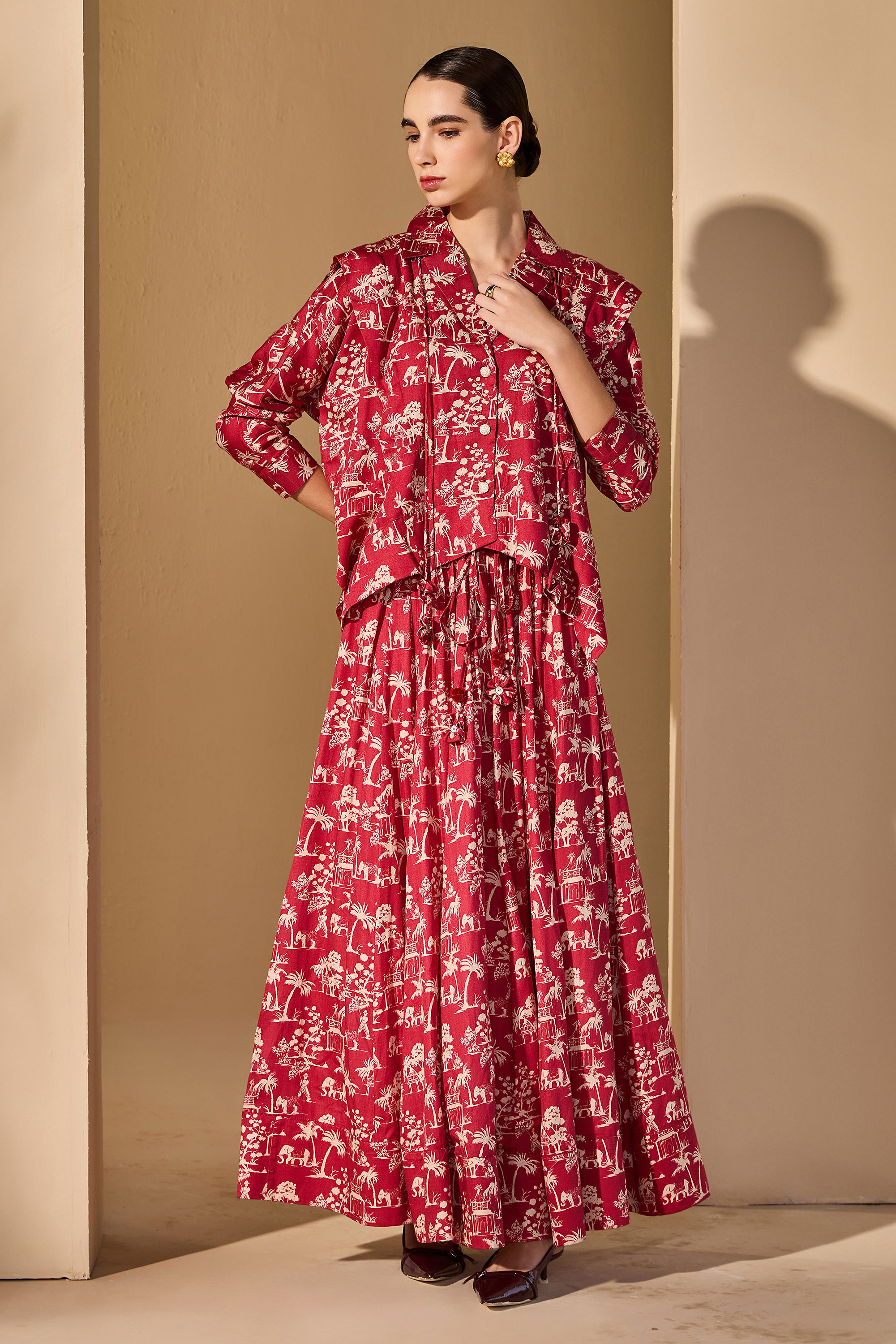 Arianwen Cotton Printed Top with Skirt