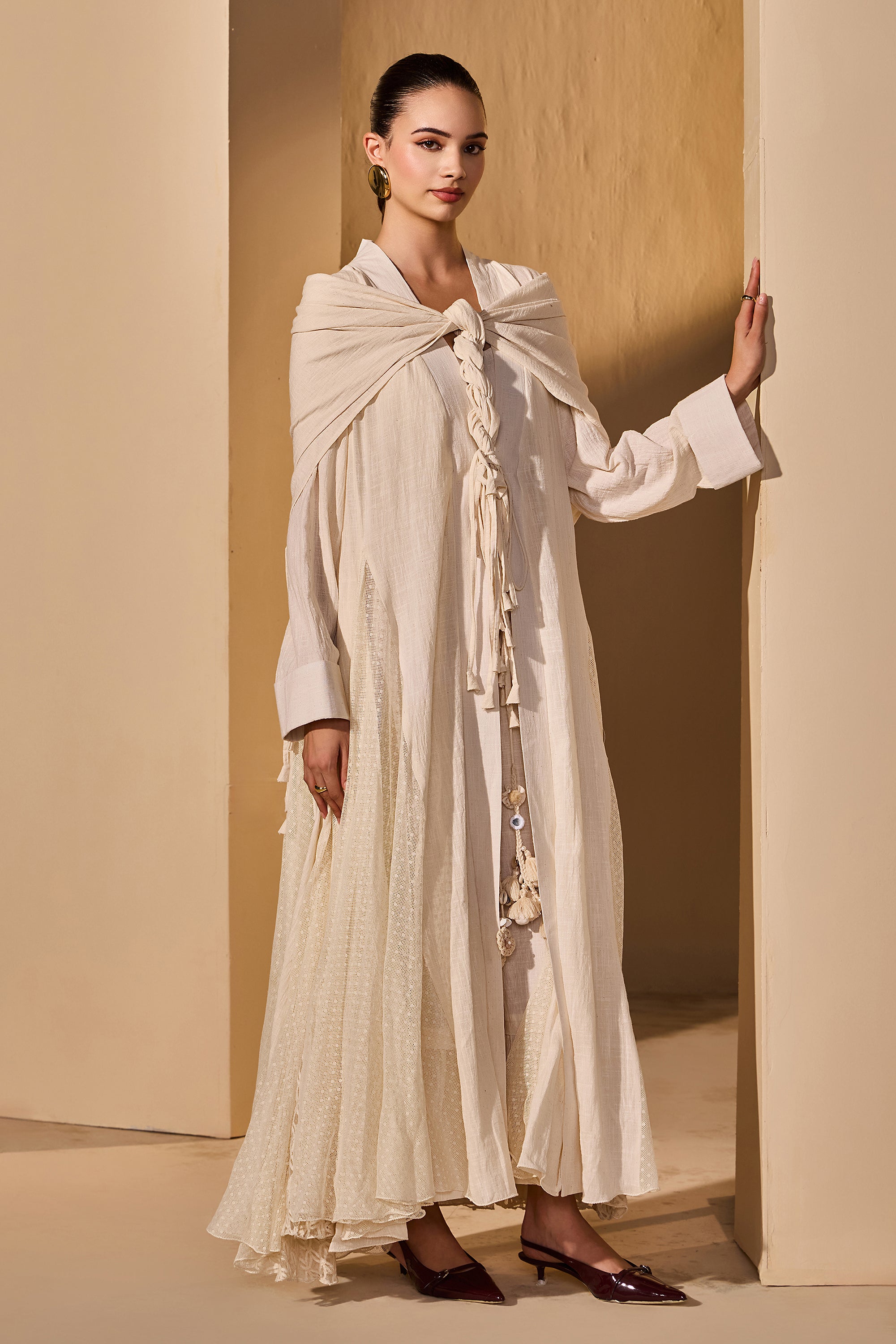 Talitha Cotton Slub Flared Jacket with Scarf