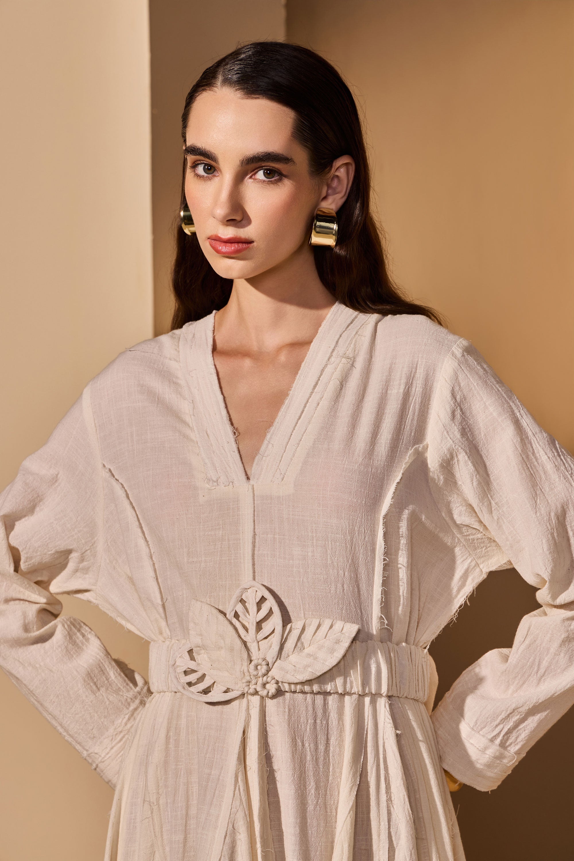Triselle Cotton Slub Dress with Belt
