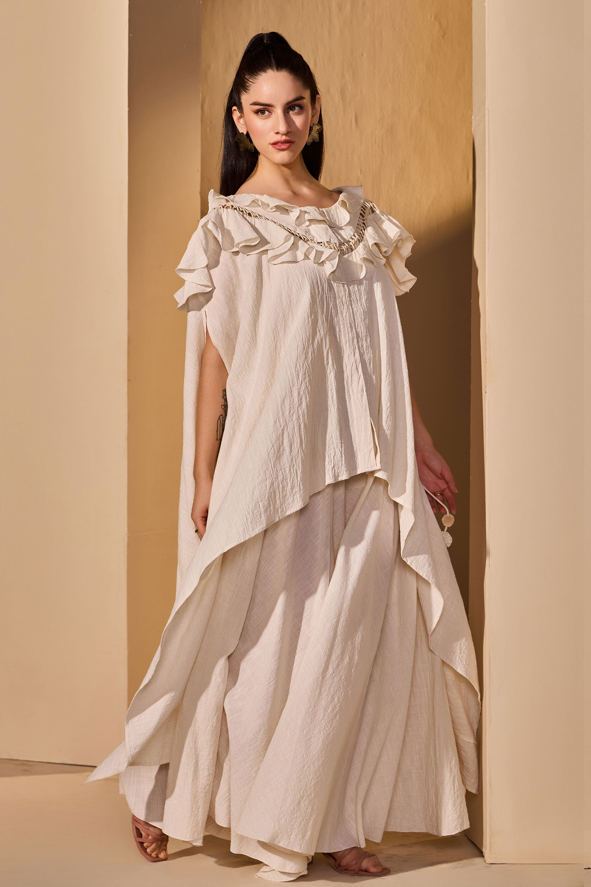 Felanora Cotton Slub Top with Flared Trousers