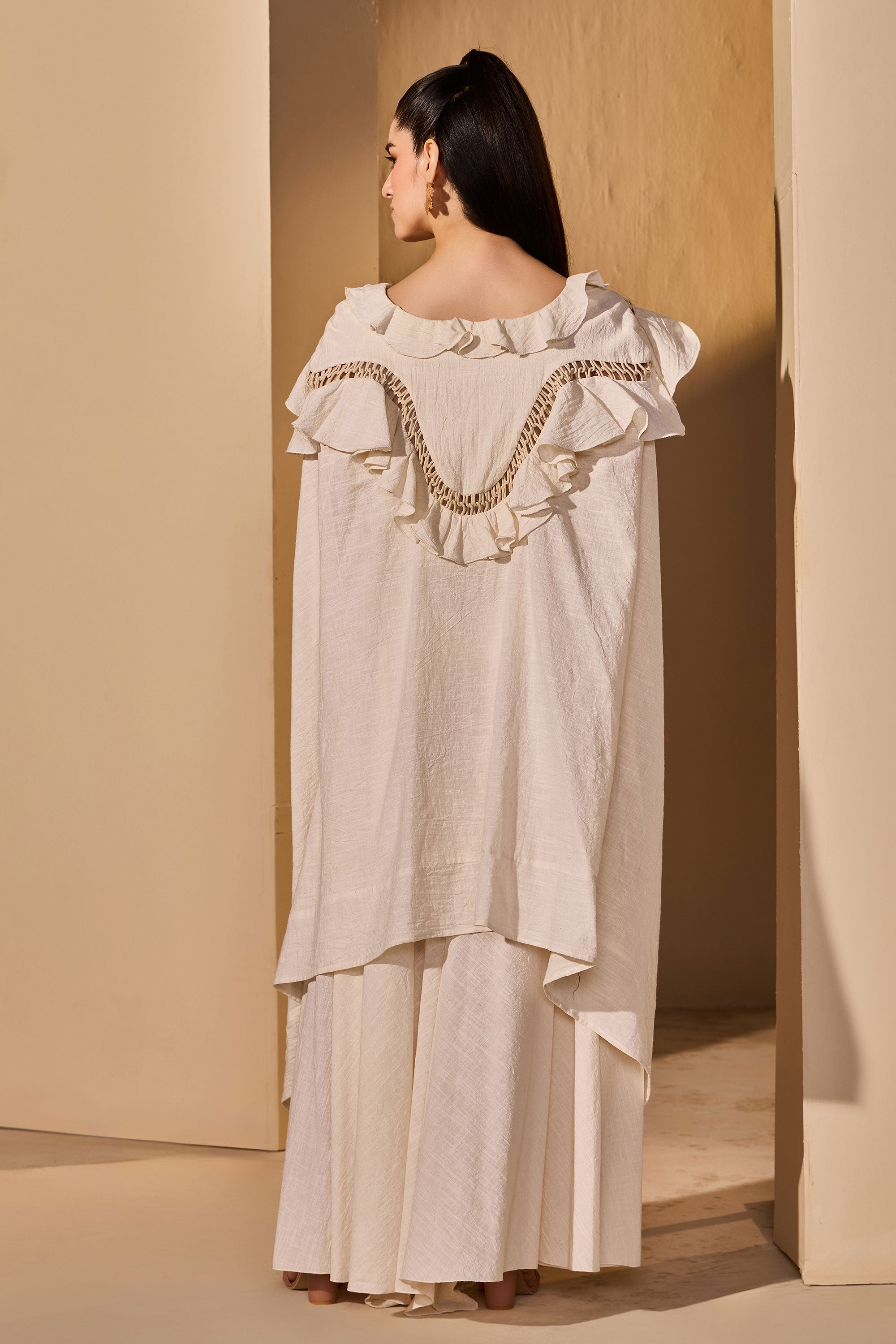 Felanora Cotton Slub Top with Flared Trousers