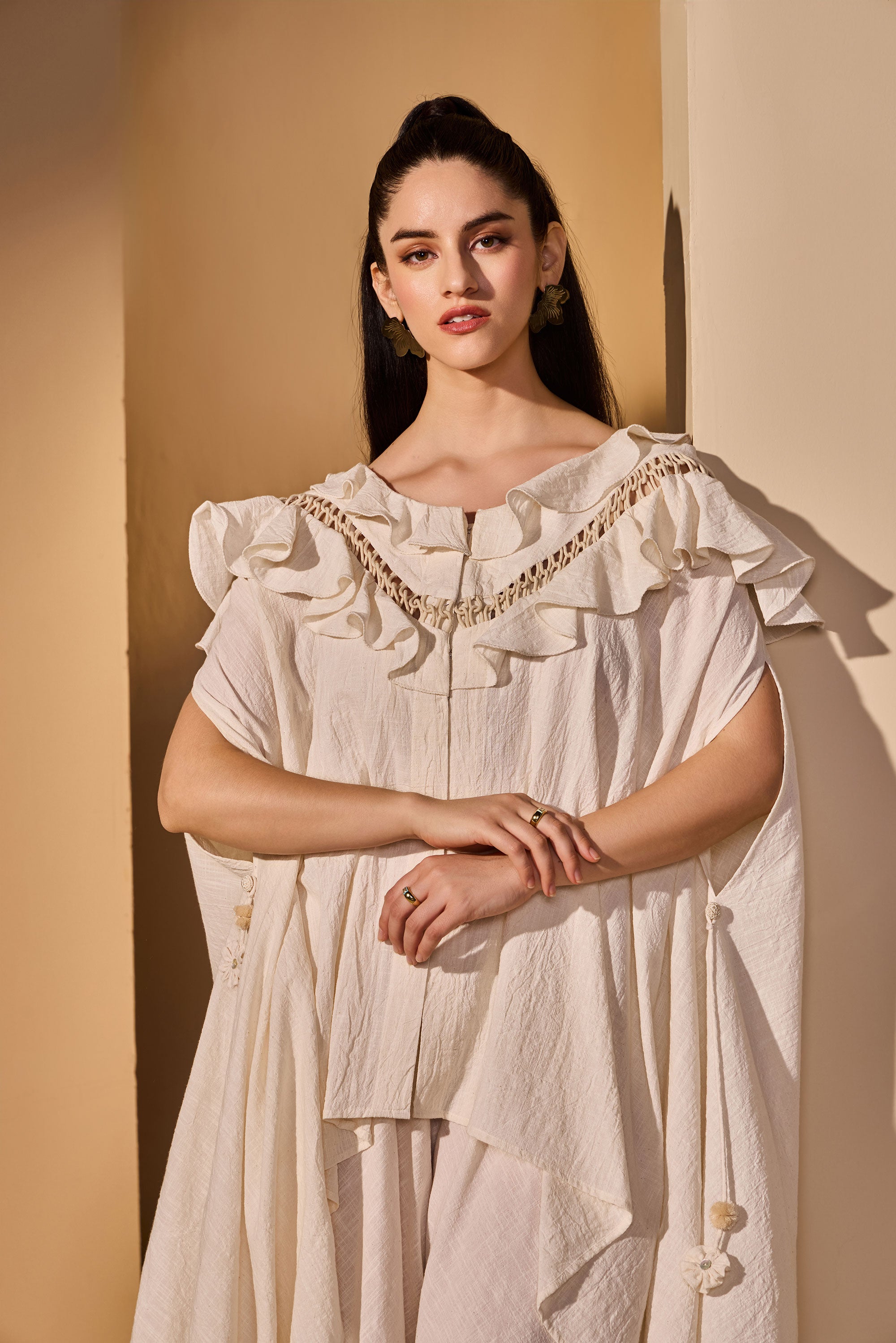 Felanora Cotton Slub Top with Flared Trousers