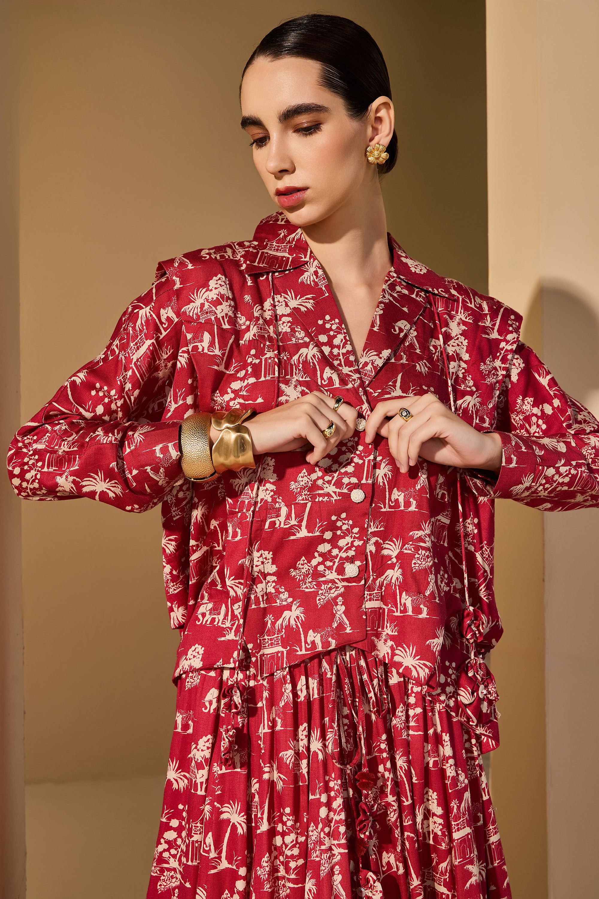 Arianwen Cotton Printed Top with Skirt