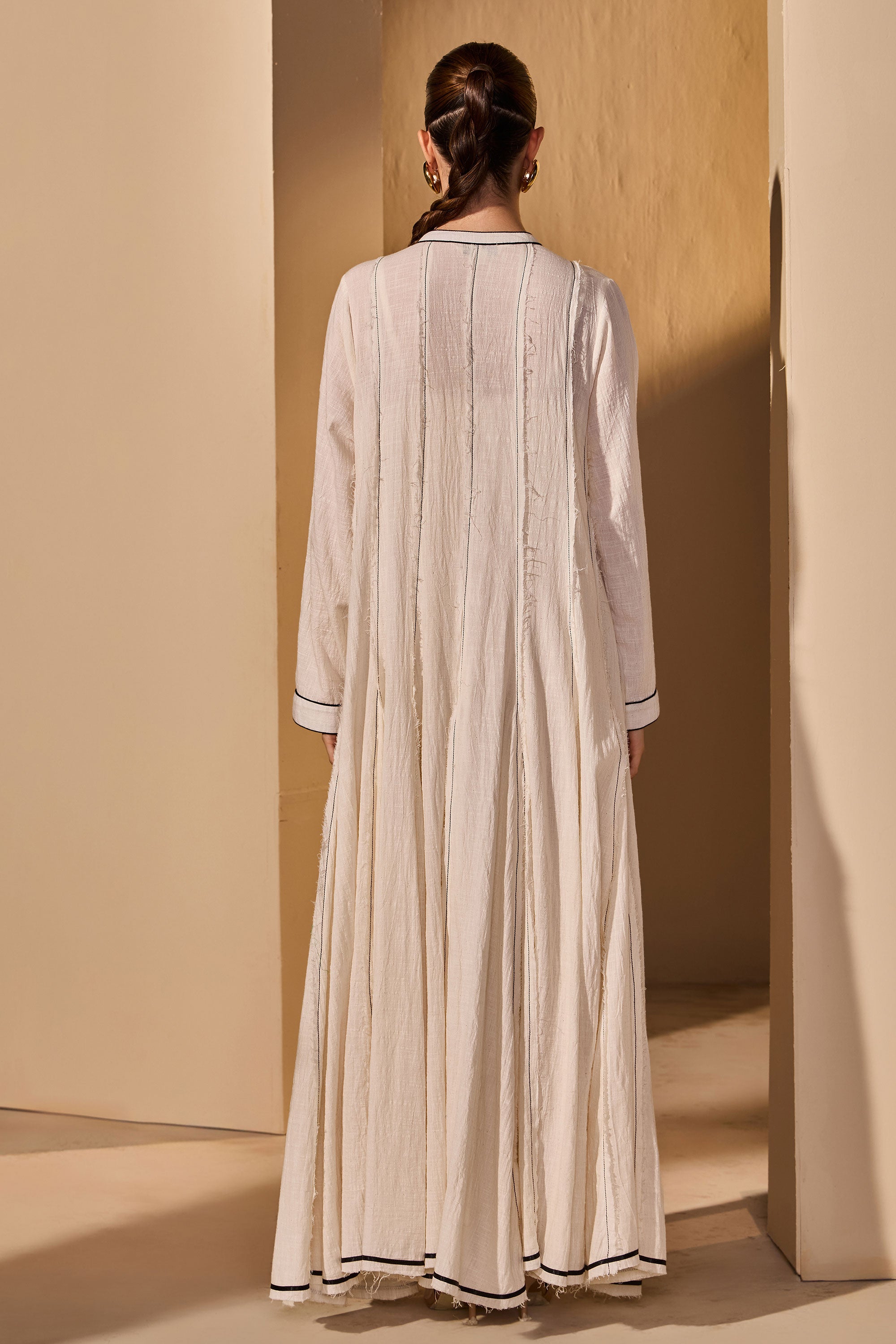 Celirene Cotton Slub Dress with Scarf