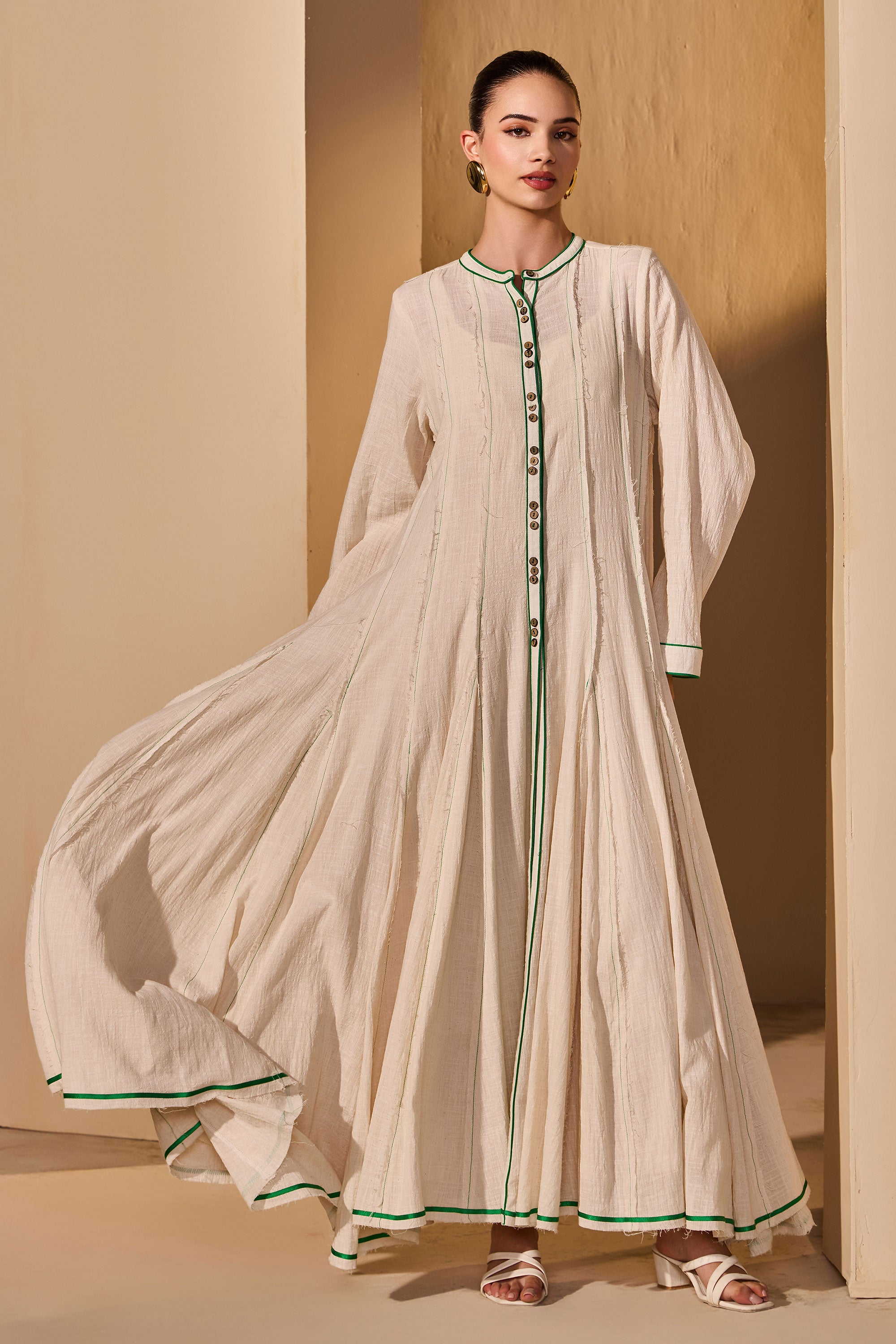 Lydiana Cotton Slub Dress with Scarf