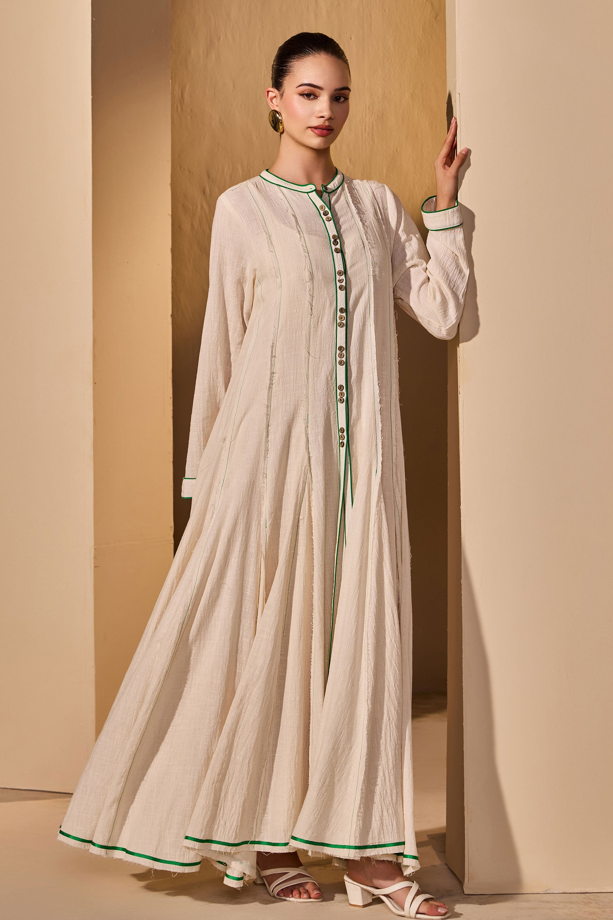 Lydiana Cotton Slub Dress with Scarf