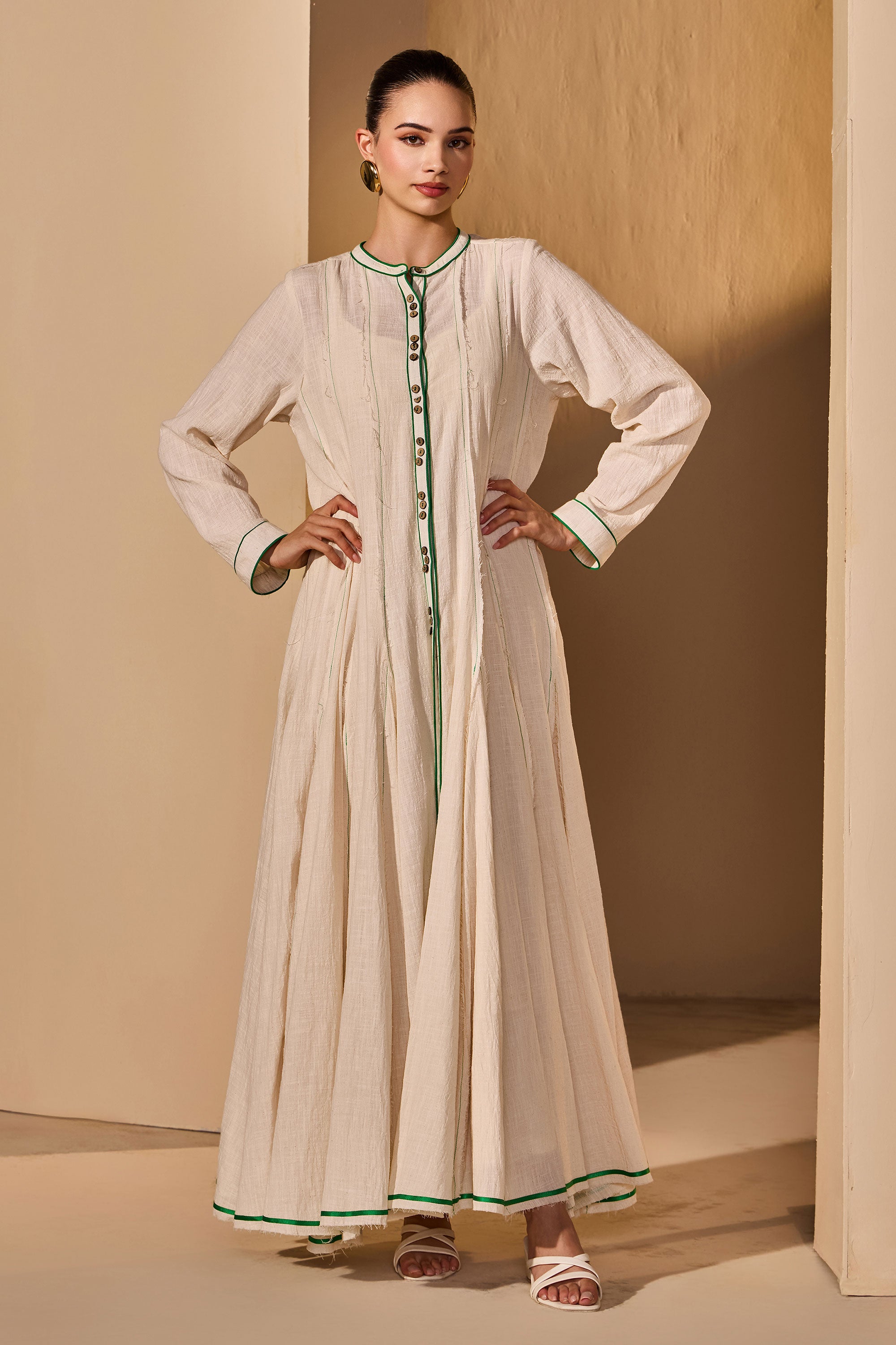 Lydiana Cotton Slub Dress with Scarf