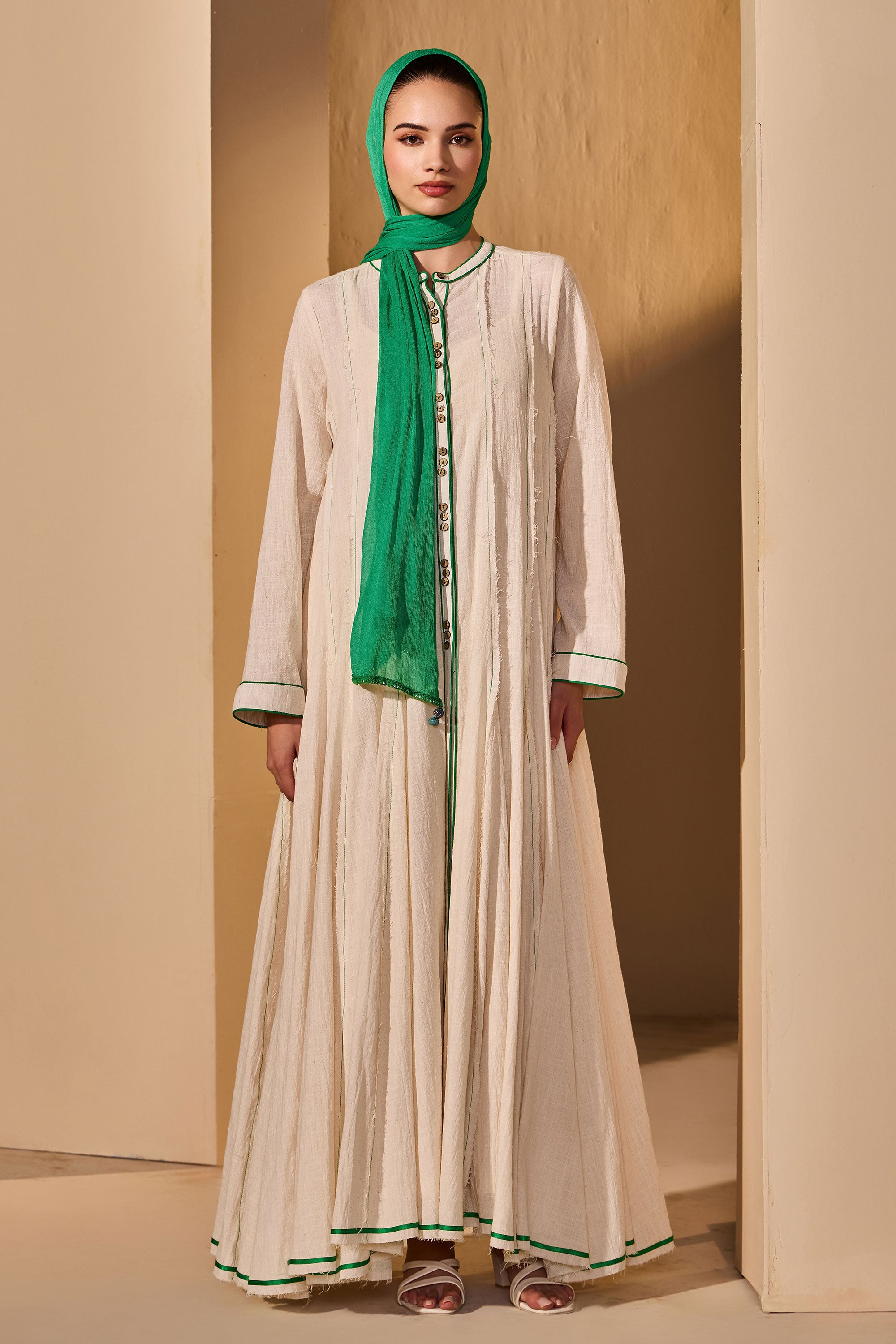 Lydiana Cotton Slub Dress with Scarf