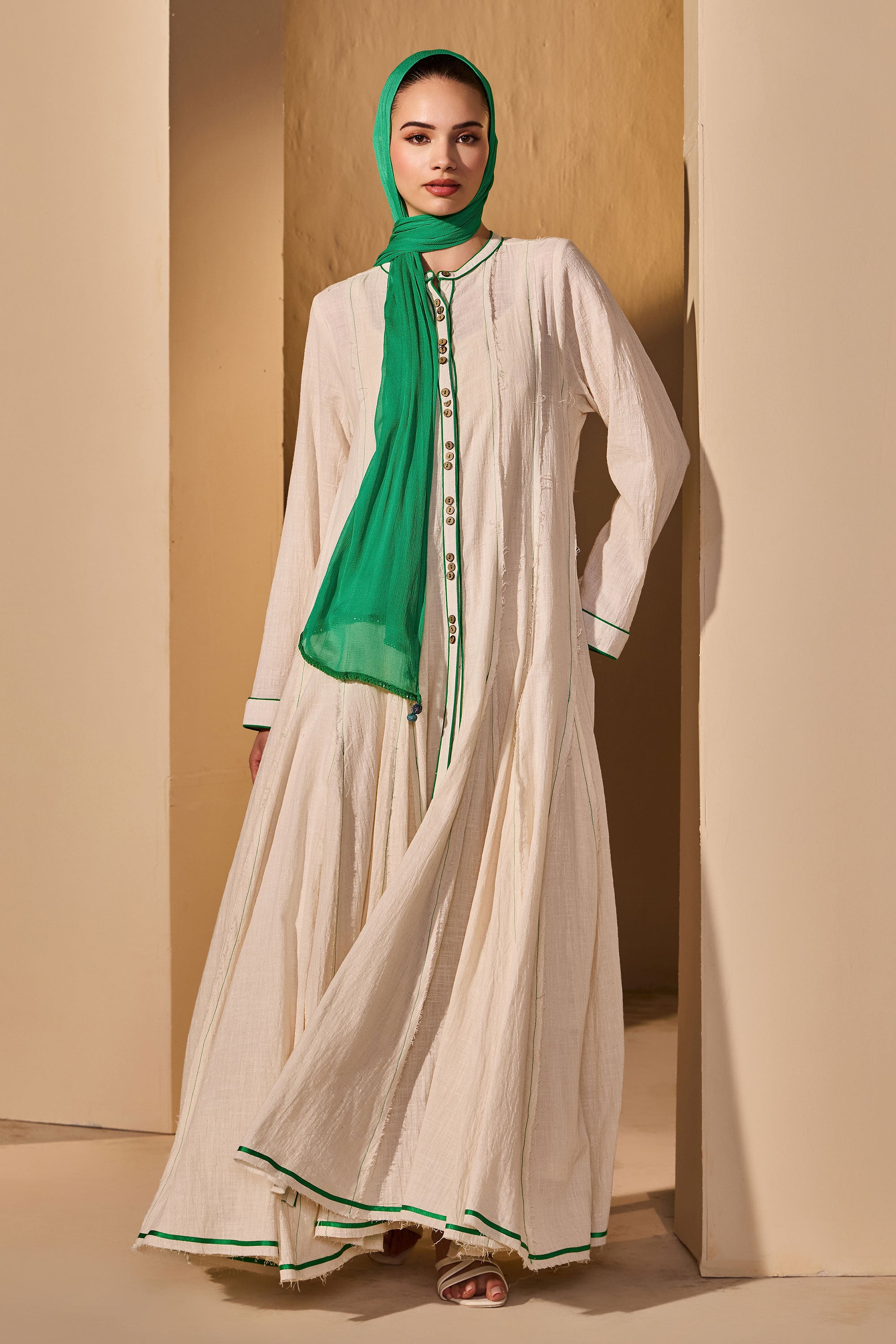 Lydiana Cotton Slub Dress with Scarf