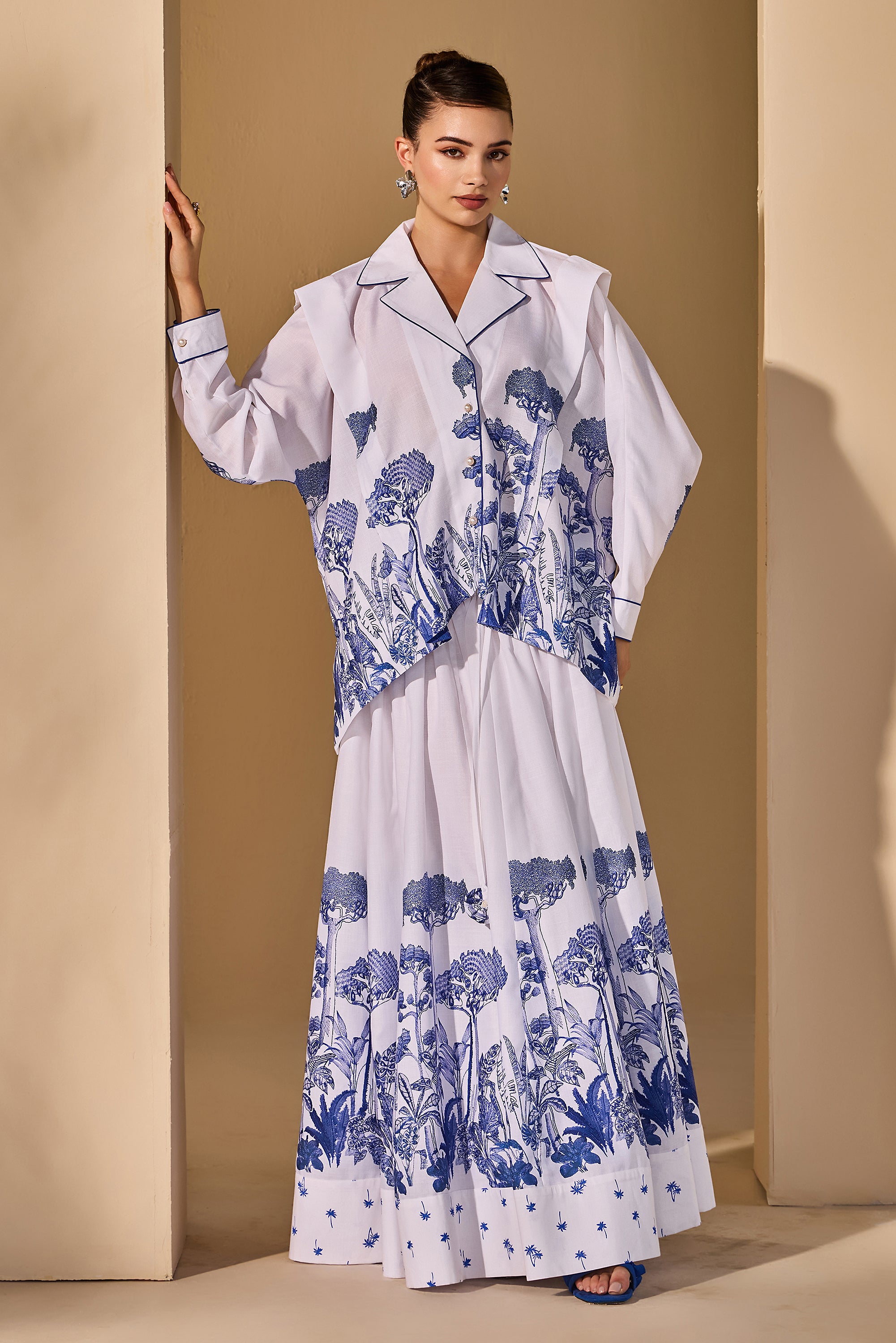 Clarissa Printed Collared Top with Skirt