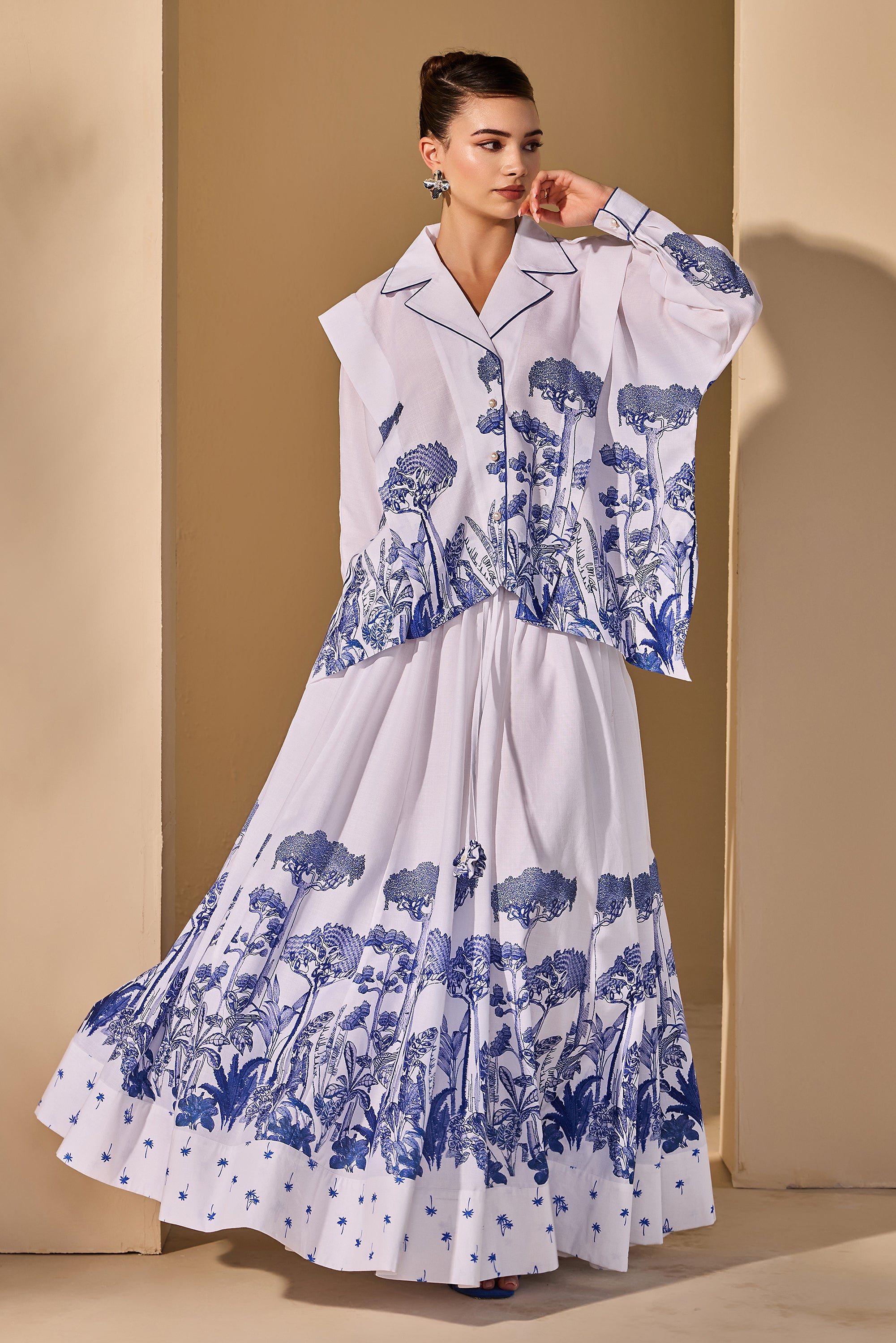 Clarissa Printed Collared Top with Skirt