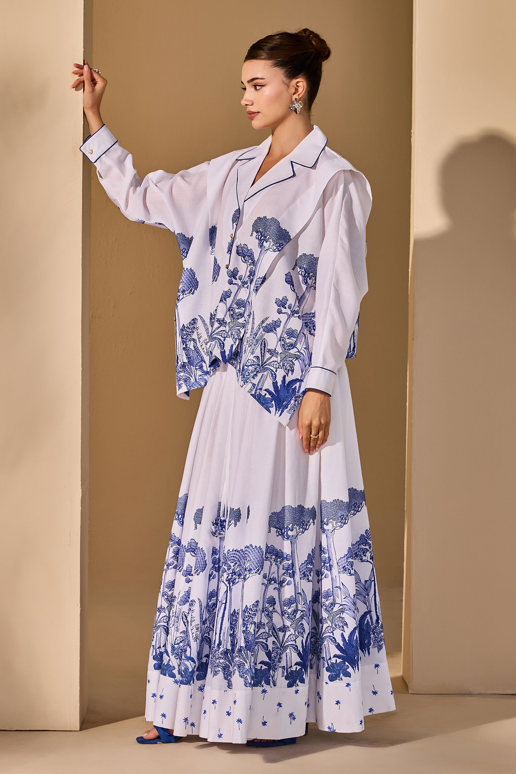 Clarissa Printed Collared Top with Skirt