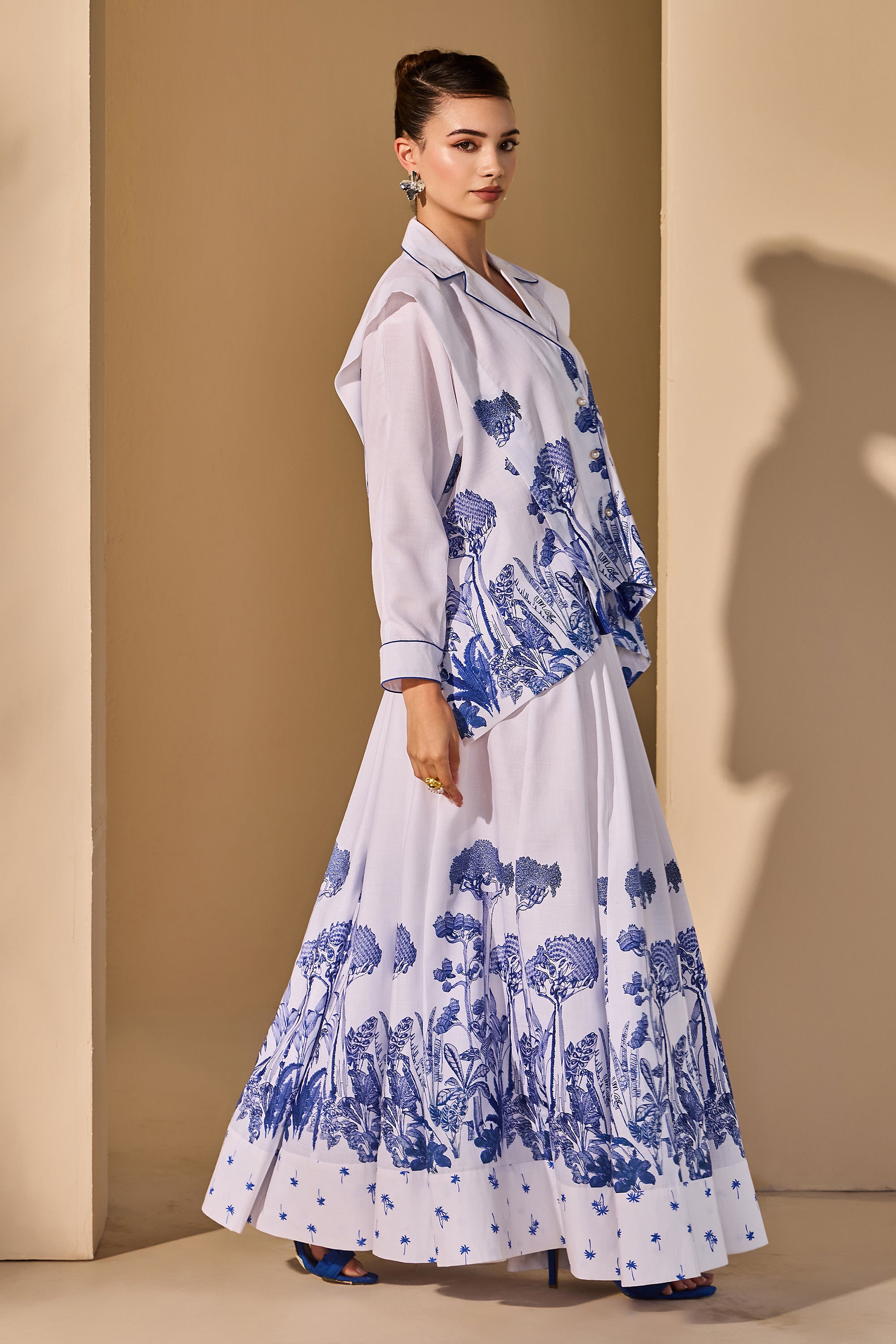 Clarissa Printed Collared Top with Skirt