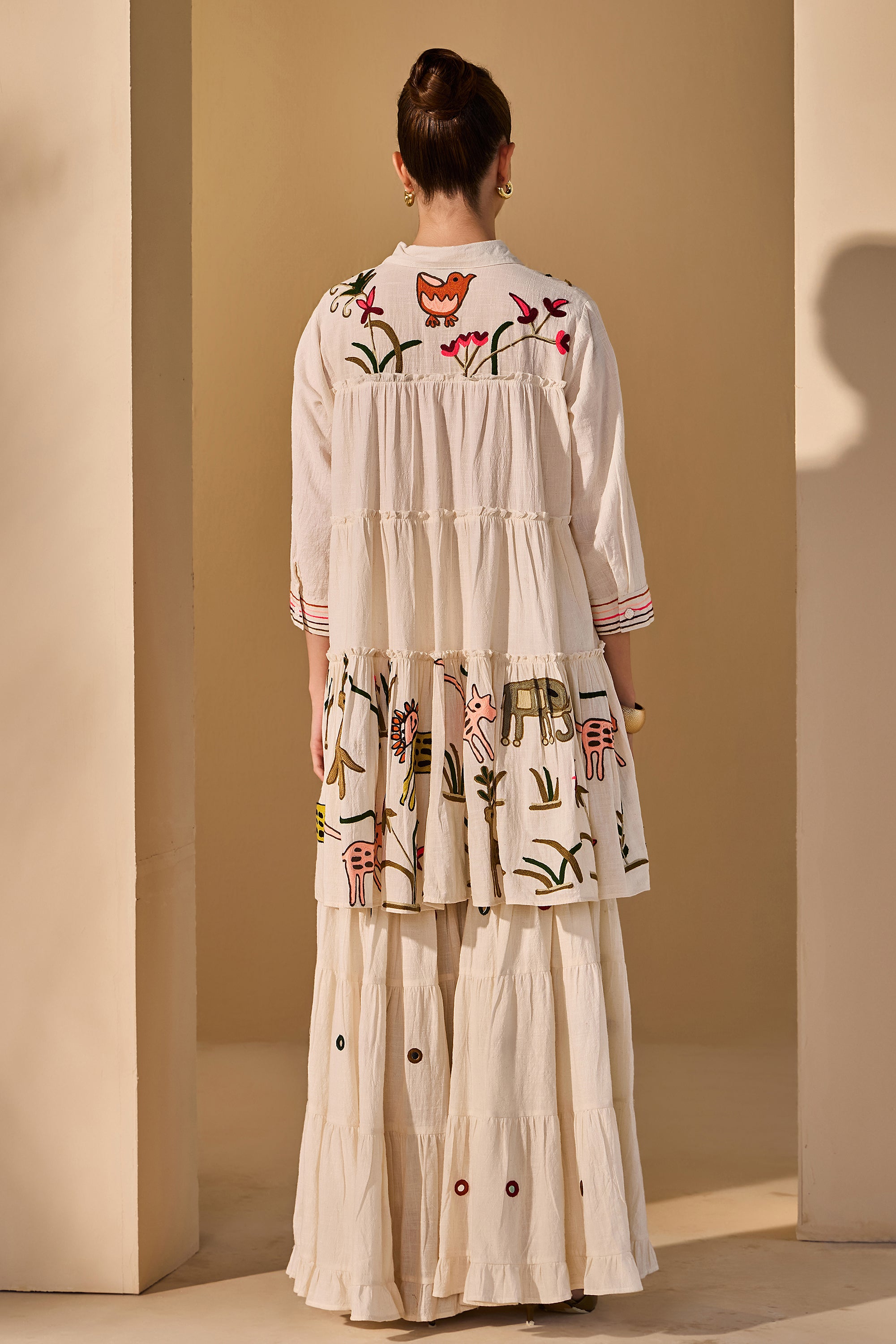 Maelis Cotton Slub Embroidered Top with Flared Bottoms