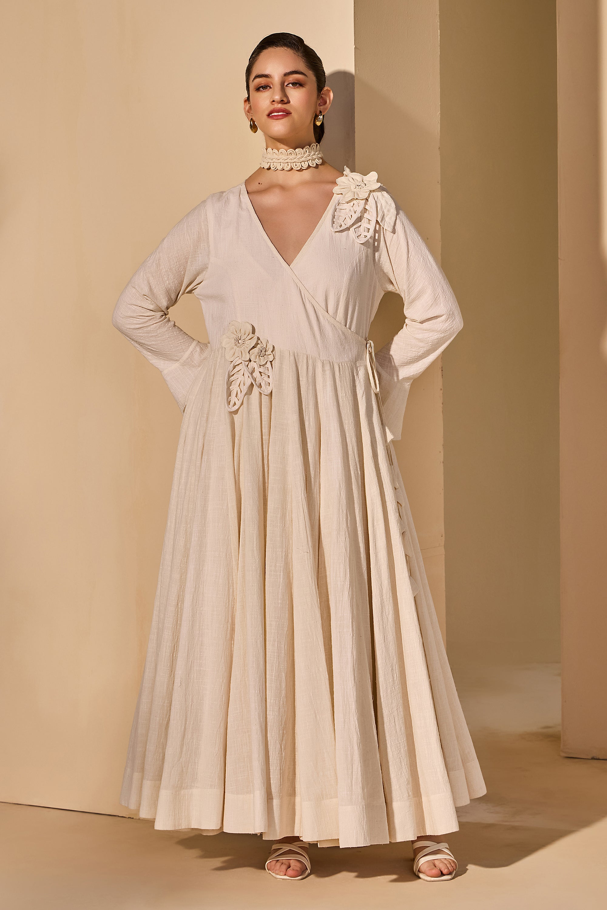 Oralie Cotton Slub Wrap Flared Dress