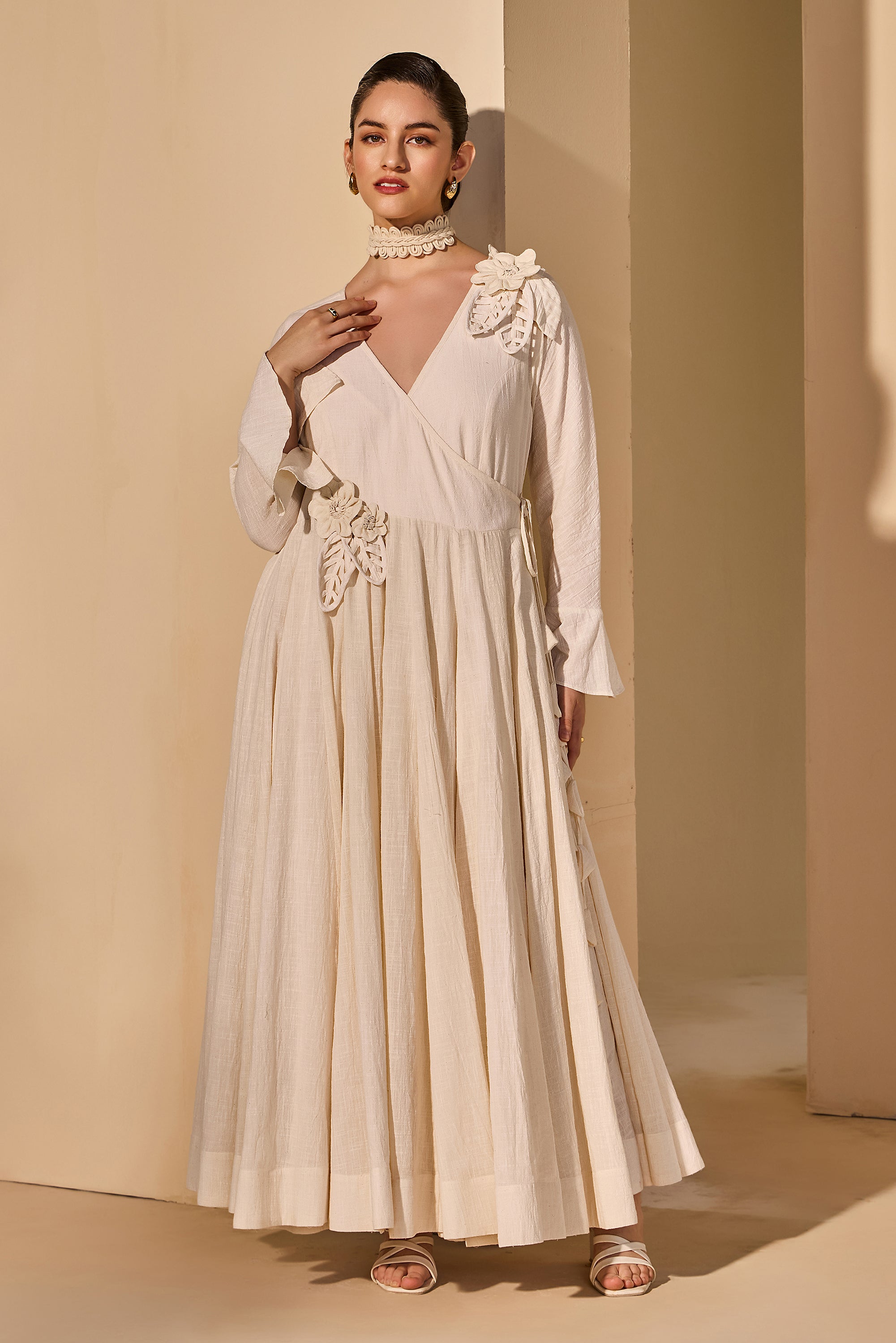 Oralie Cotton Slub Wrap Flared Dress